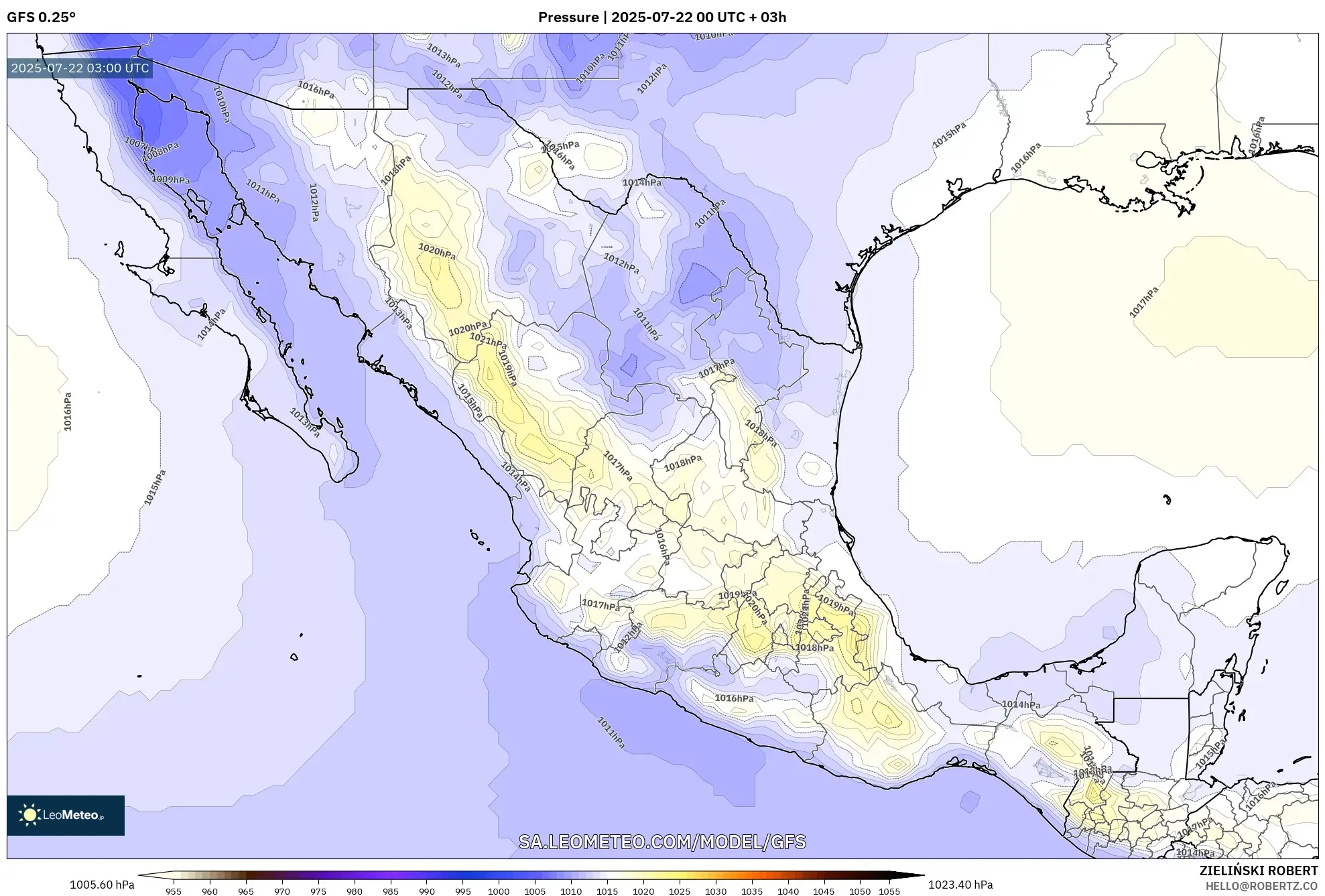 GFS model - Mexico, Pressure GFS model - Mexico, Pressure