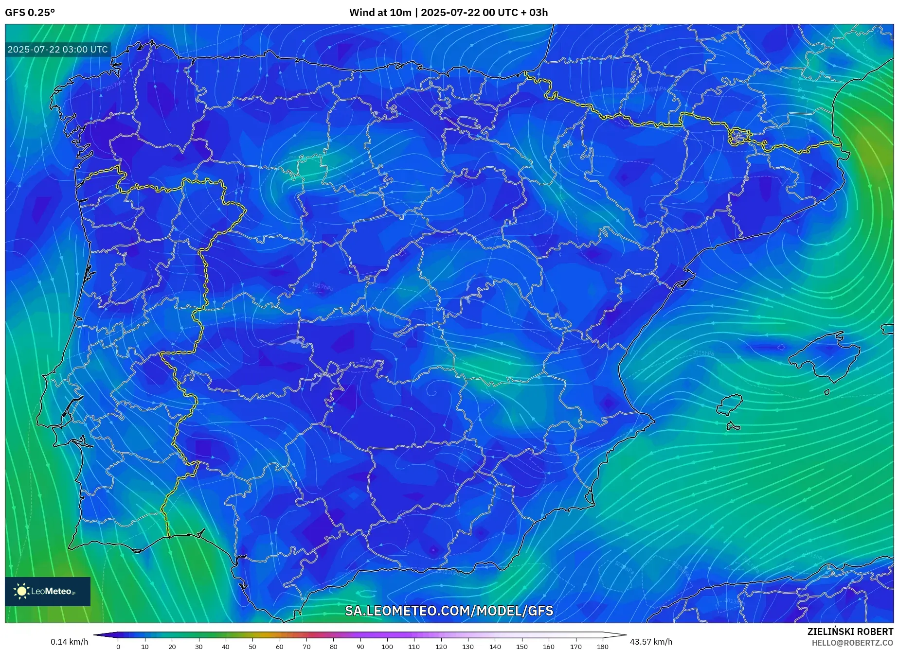 GFS model - Spain, Wind at 10m GFS model - Spain, Wind at 10m