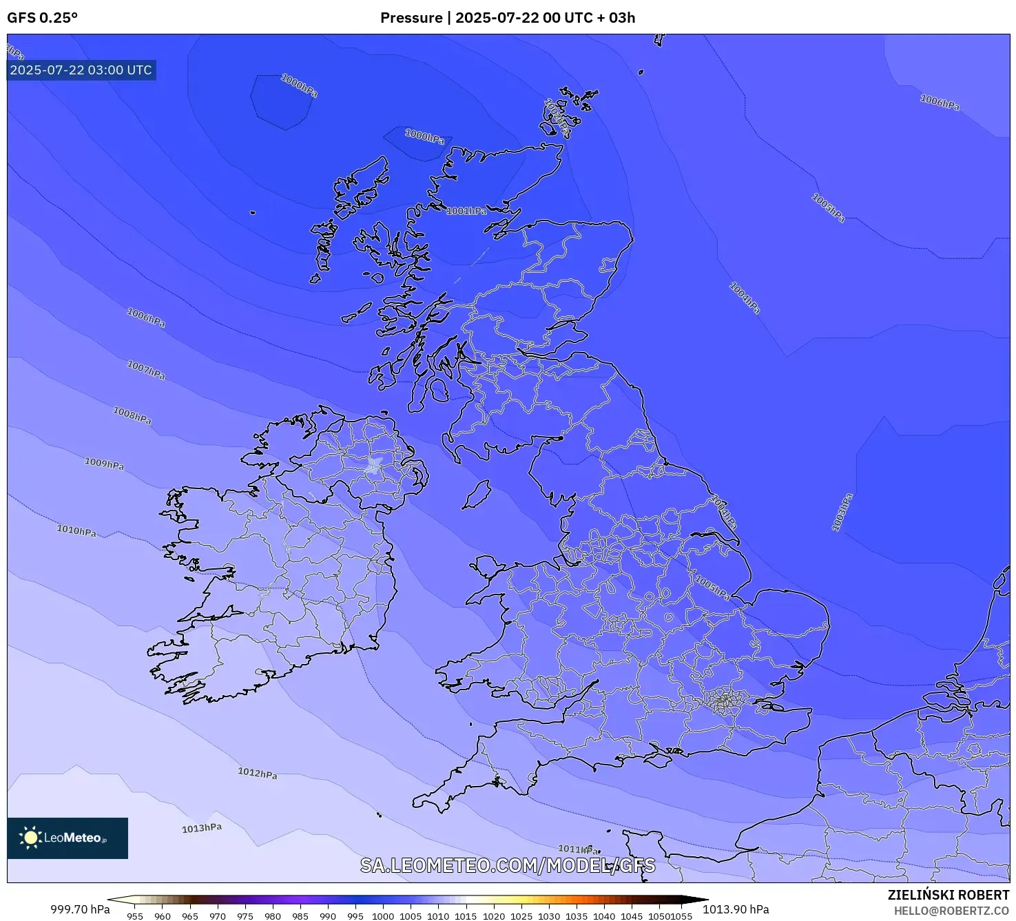 GFS model - United Kingdom, Pressure GFS model - United Kingdom, Pressure