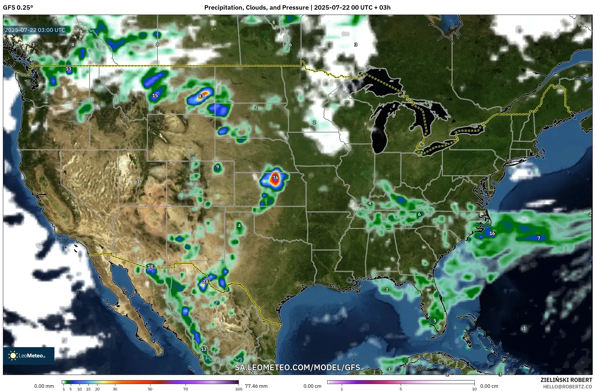 GFS model - United States, Precipitation, Clouds, and Pressure GFS model - United States, Precipitation, Clouds, and Pressure