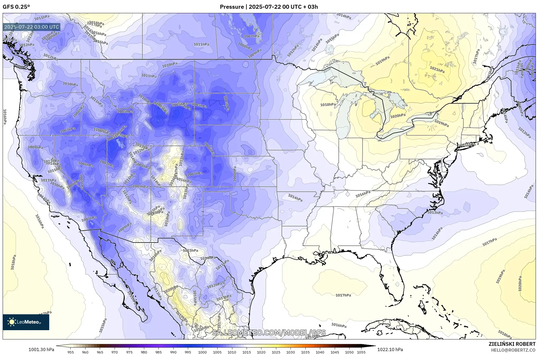 GFS model - United States, Pressure GFS model - United States, Pressure