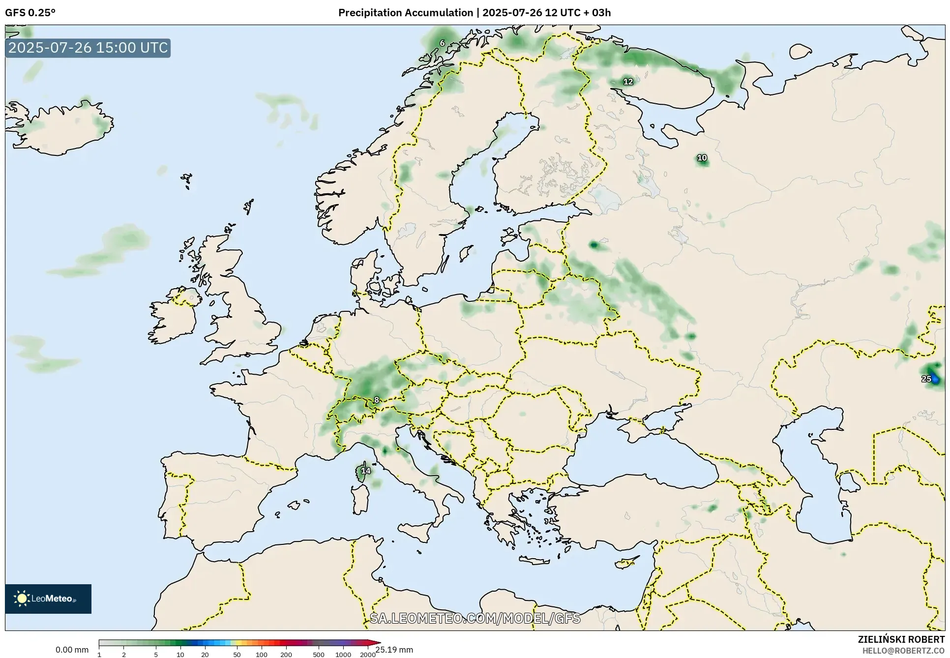 GFS model - Europe, Precipitation Accumulation GFS model - Europe, Precipitation Accumulation