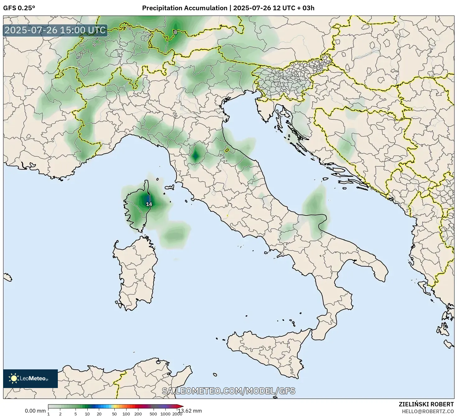 GFS model - Italy, Precipitation Accumulation GFS model - Italy, Precipitation Accumulation