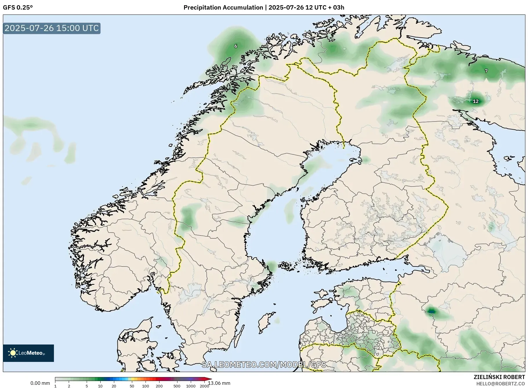 GFS model - Scandinavia, Precipitation Accumulation GFS model - Scandinavia, Precipitation Accumulation