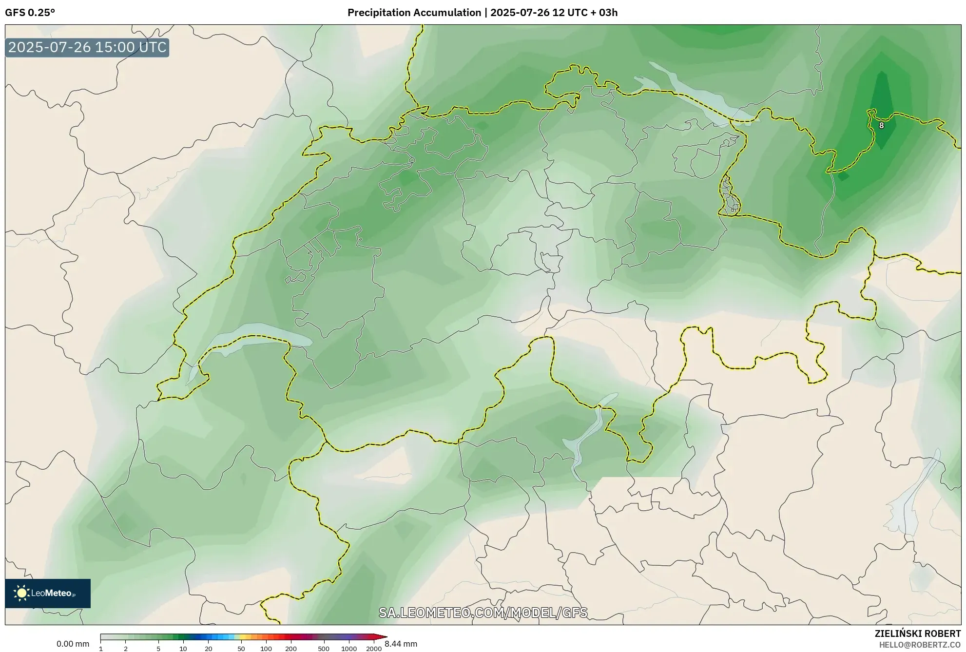 GFS model - Switzerland, Precipitation Accumulation GFS model - Switzerland, Precipitation Accumulation