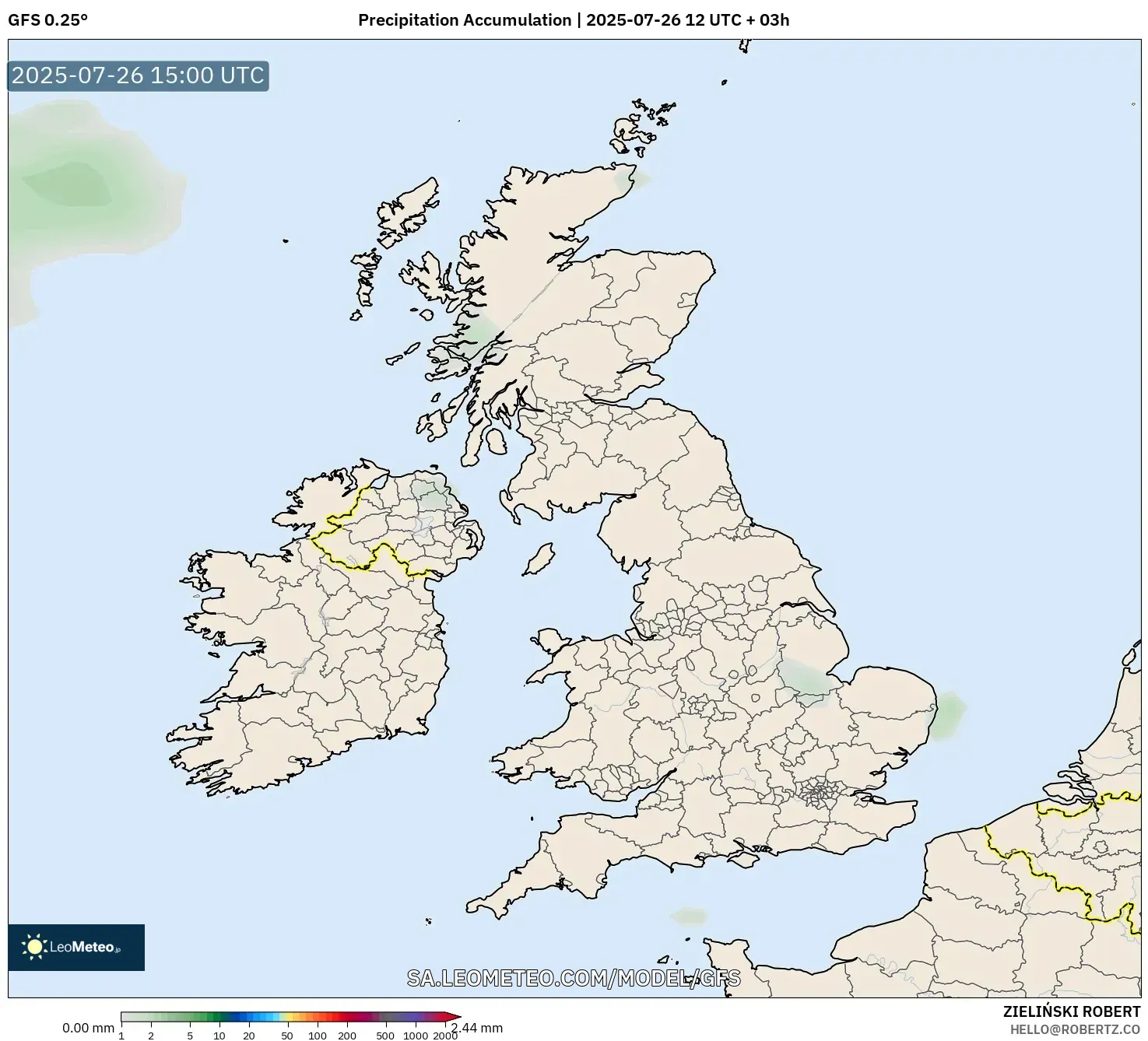 GFS model - United Kingdom, Precipitation Accumulation GFS model - United Kingdom, Precipitation Accumulation