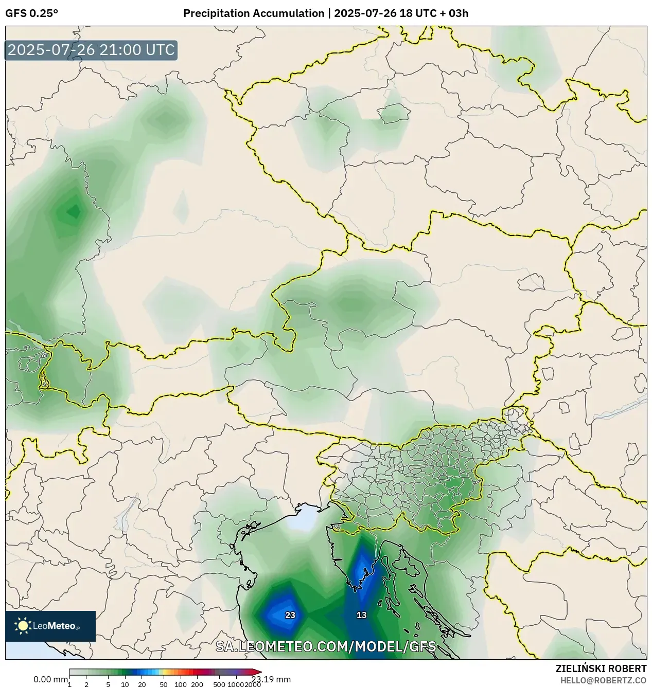 GFS model - Austria, Precipitation Accumulation GFS model - Austria, Precipitation Accumulation