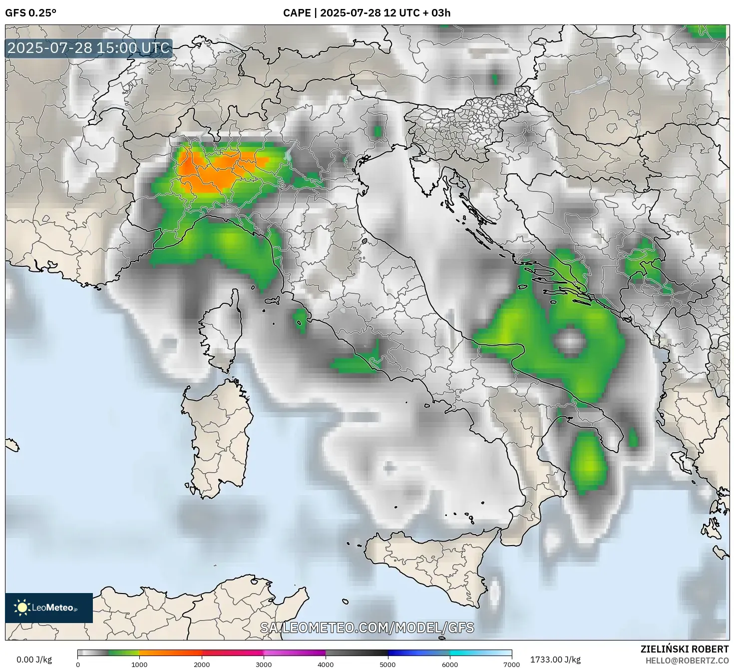 GFS model - Italy, CAPE