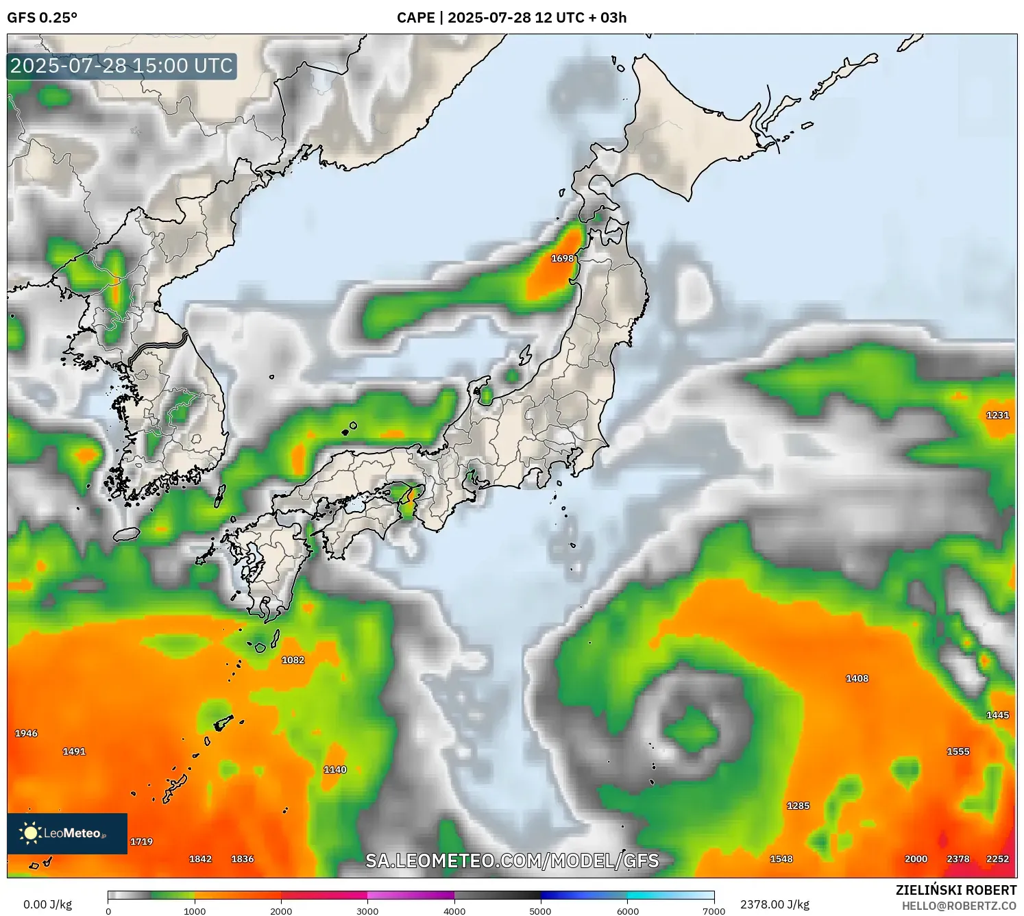 GFS model - Japan, CAPE