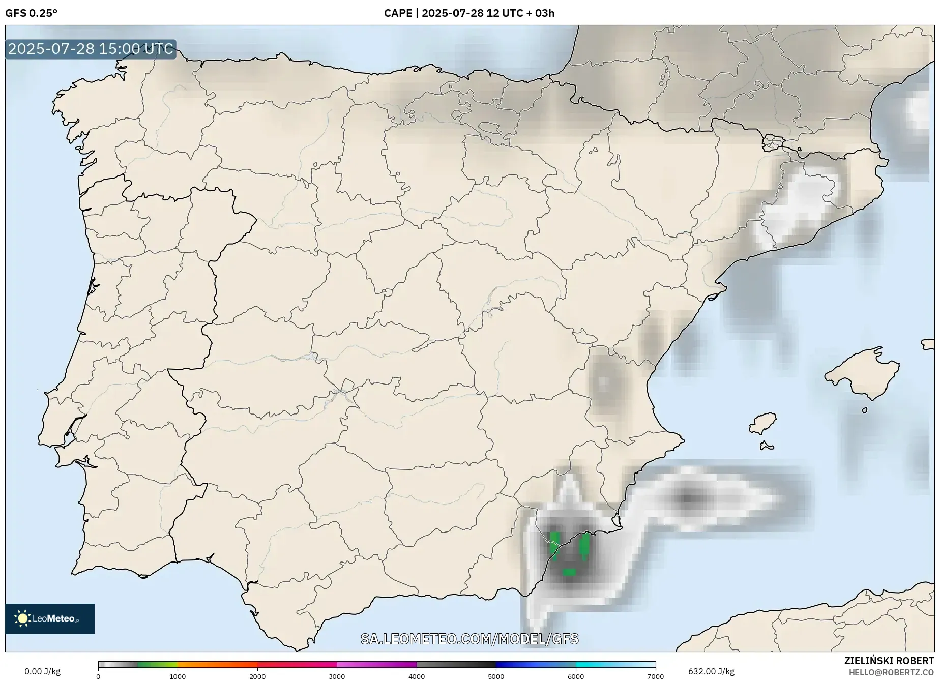 GFS model - Spain, CAPE