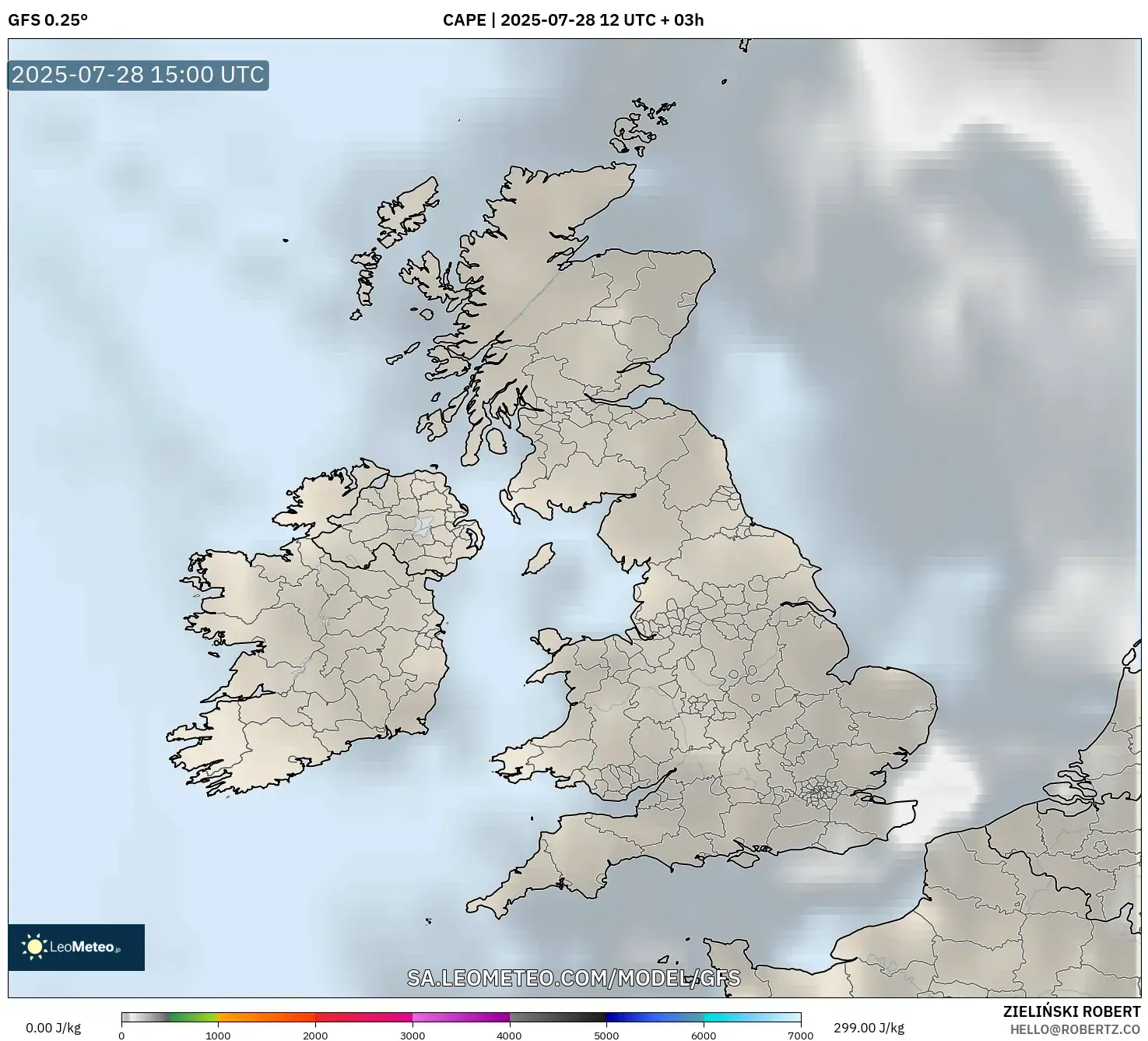 GFS model - United Kingdom, CAPE
