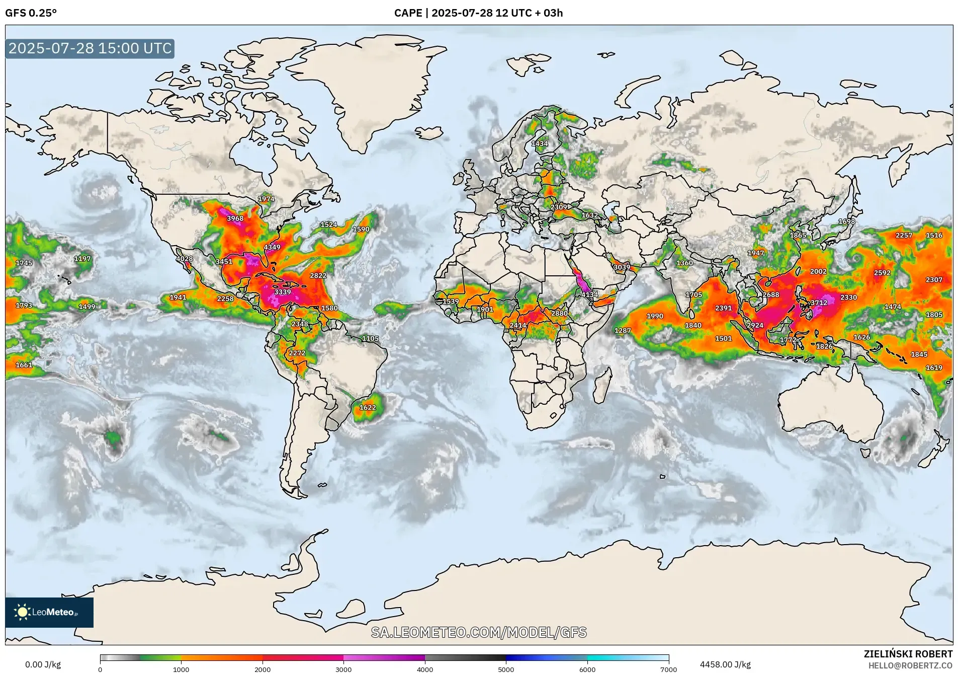 GFS model - World, CAPE