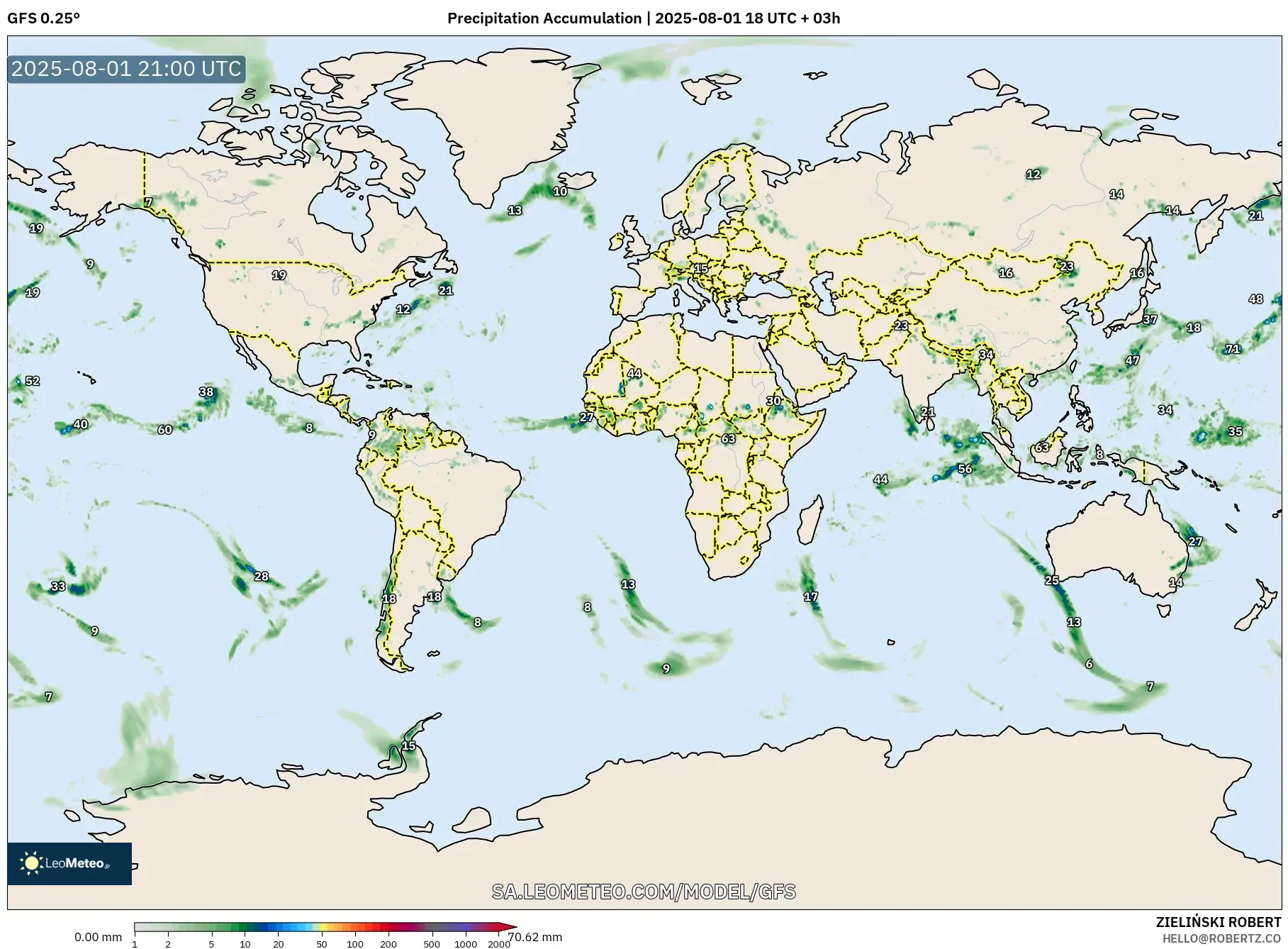 GFS model - World, Precipitation Accumulation