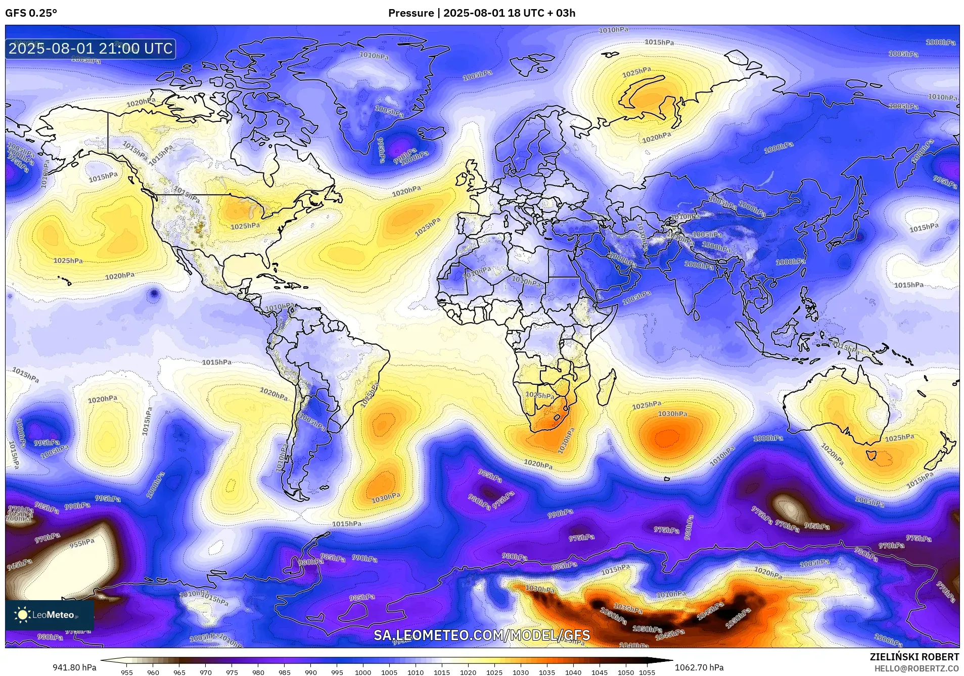 GFS model - World, Pressure GFS model - World, Pressure