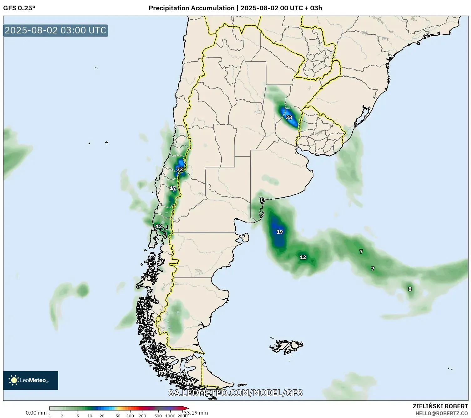GFS model - Argentina, Precipitation Accumulation