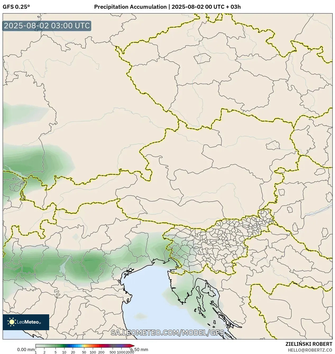 GFS model - Austria, Precipitation Accumulation