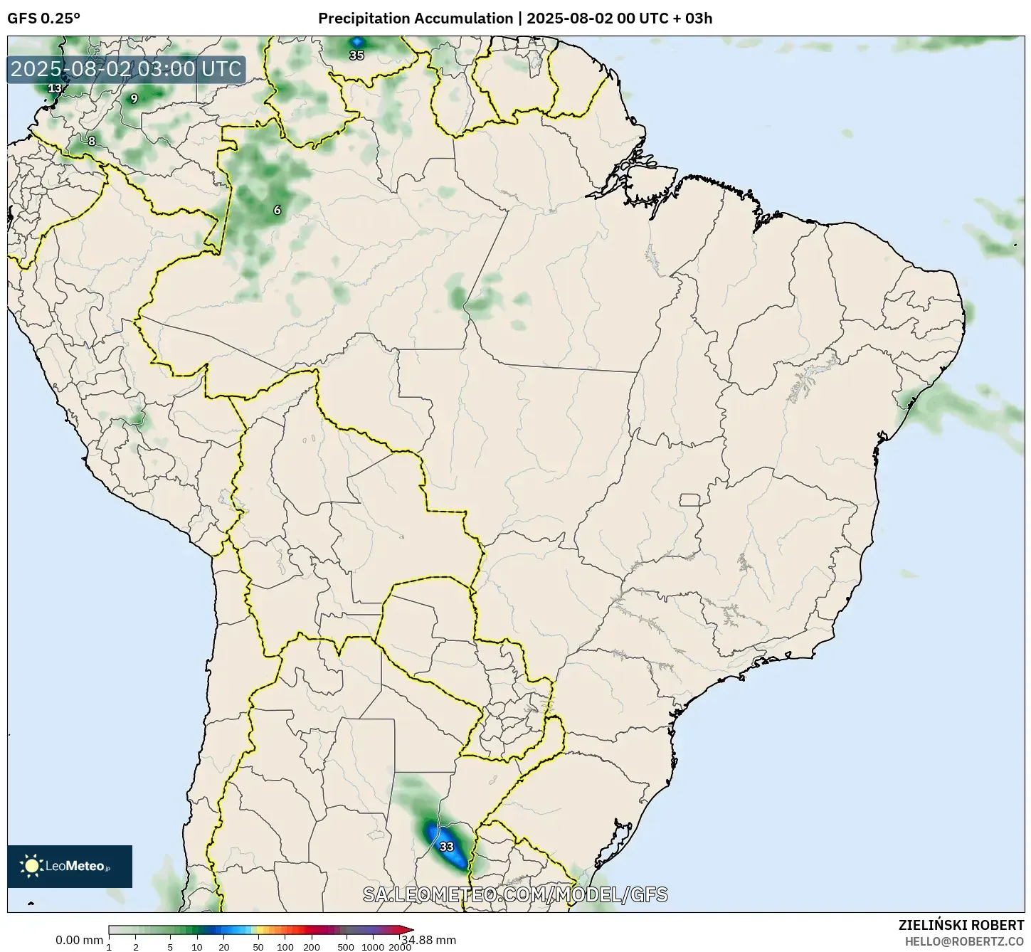 GFS model - Brazil, Precipitation Accumulation GFS model - Brazil, Precipitation Accumulation