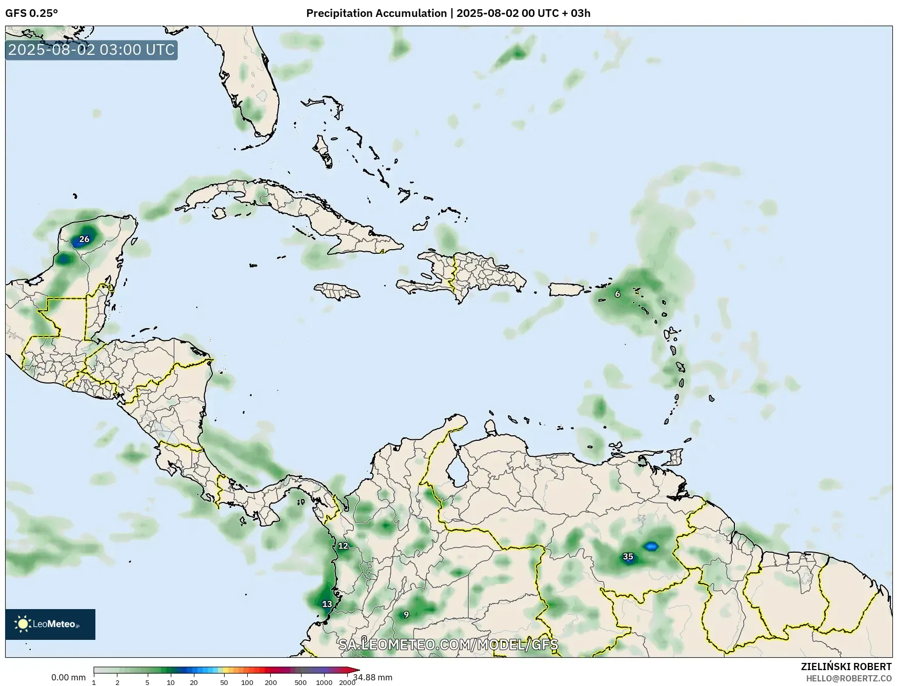 GFS model - Caribbean, Precipitation Accumulation GFS model - Caribbean, Precipitation Accumulation