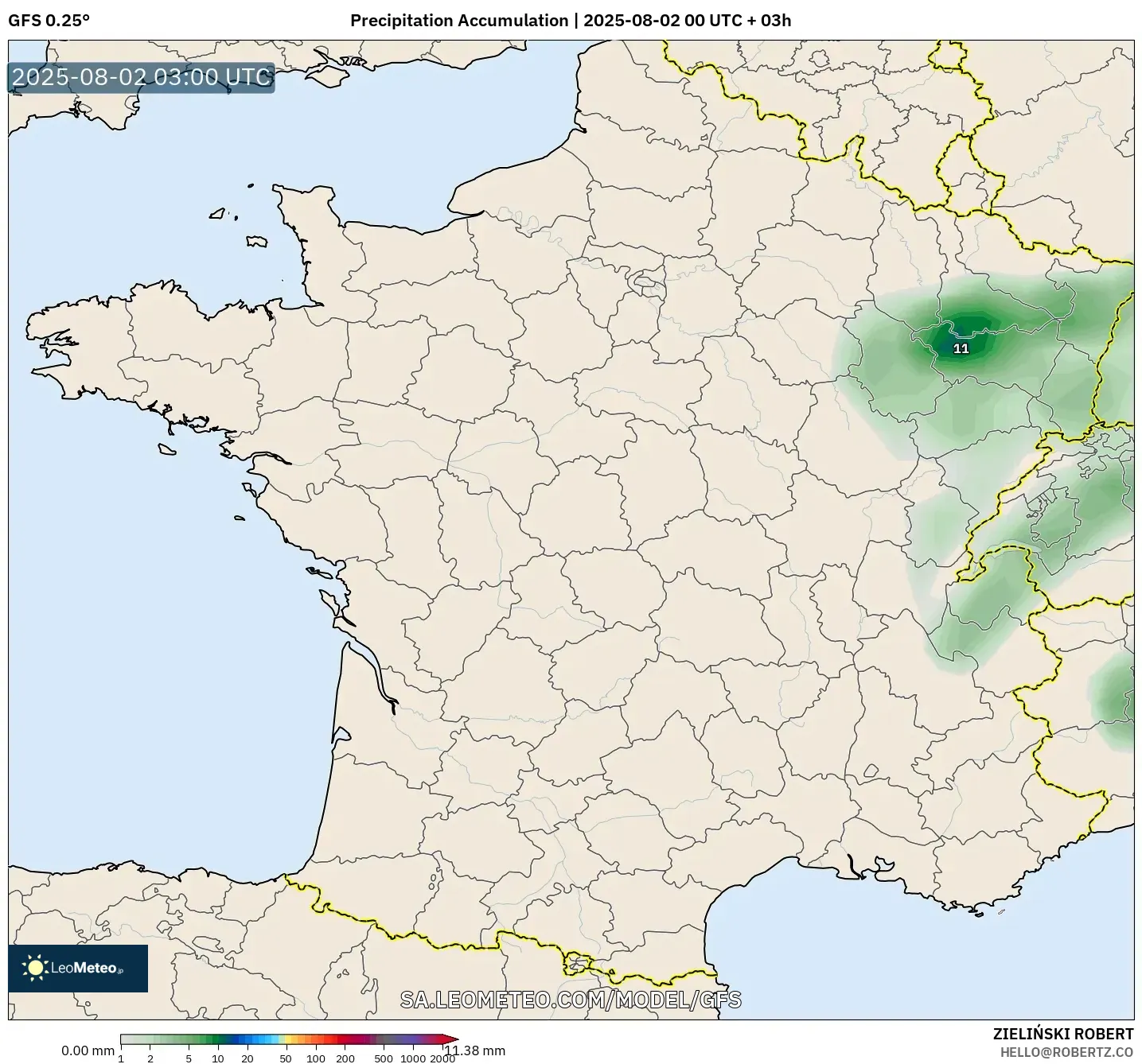 GFS model - France, Precipitation Accumulation GFS model - France, Precipitation Accumulation
