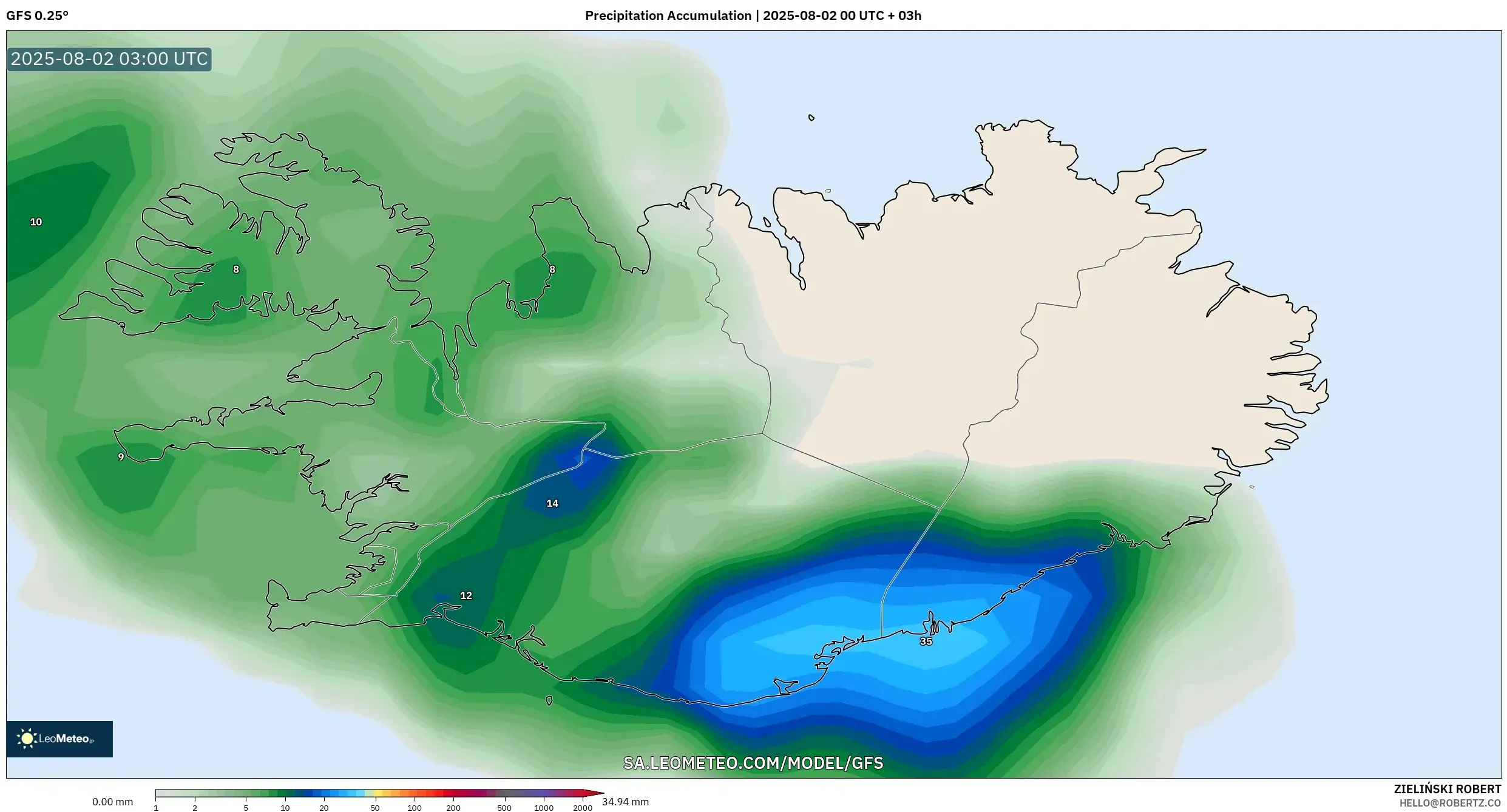 GFS model - Iceland, Precipitation Accumulation GFS model - Iceland, Precipitation Accumulation