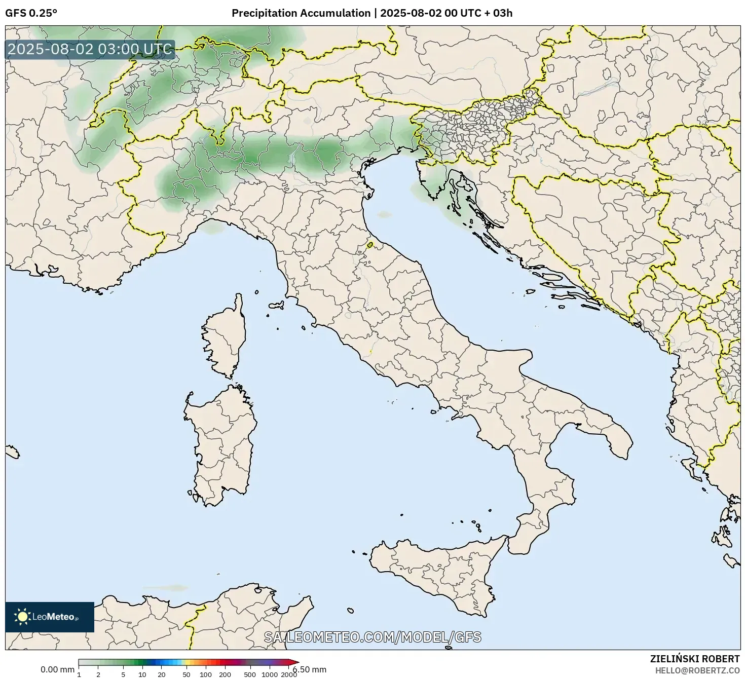 GFS model - Italy, Precipitation Accumulation
