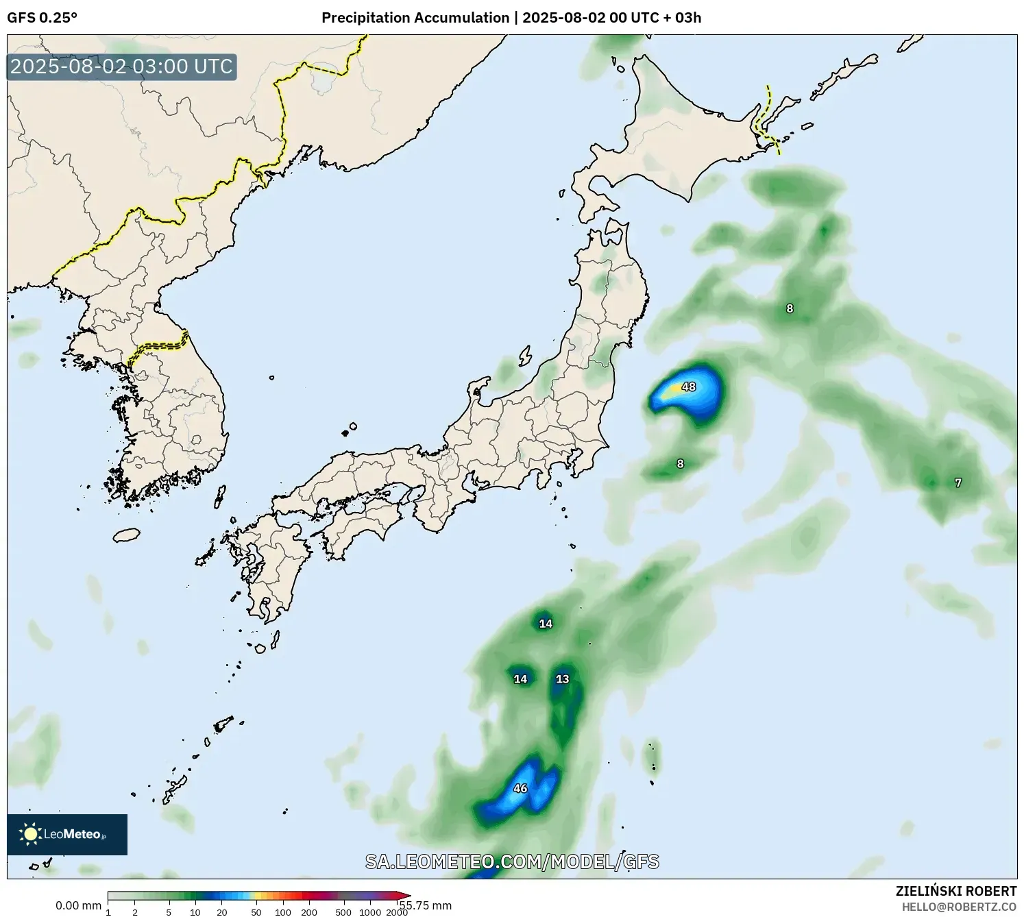 GFS model - Japan, Precipitation Accumulation GFS model - Japan, Precipitation Accumulation