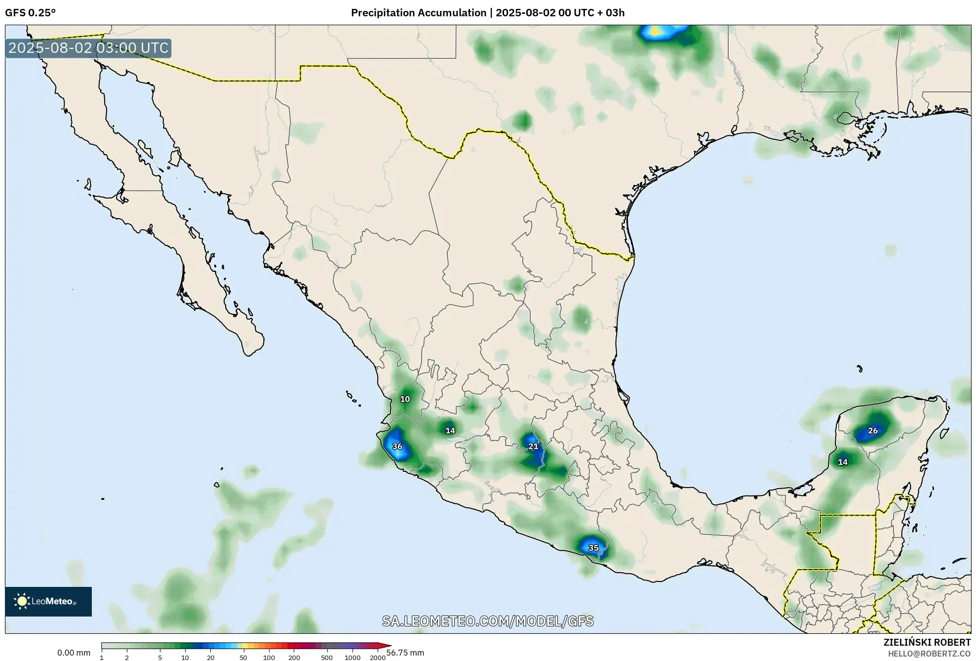 GFS model - Mexico, Precipitation Accumulation