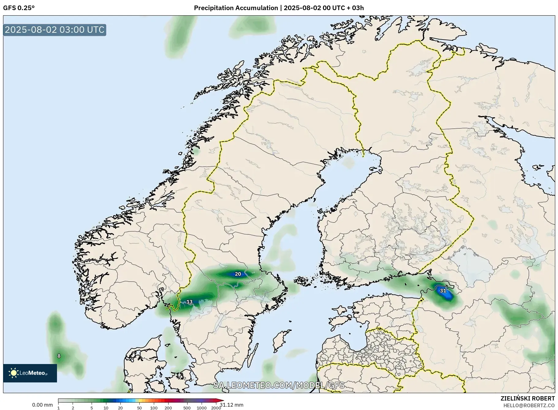 GFS model - Scandinavia, Precipitation Accumulation GFS model - Scandinavia, Precipitation Accumulation