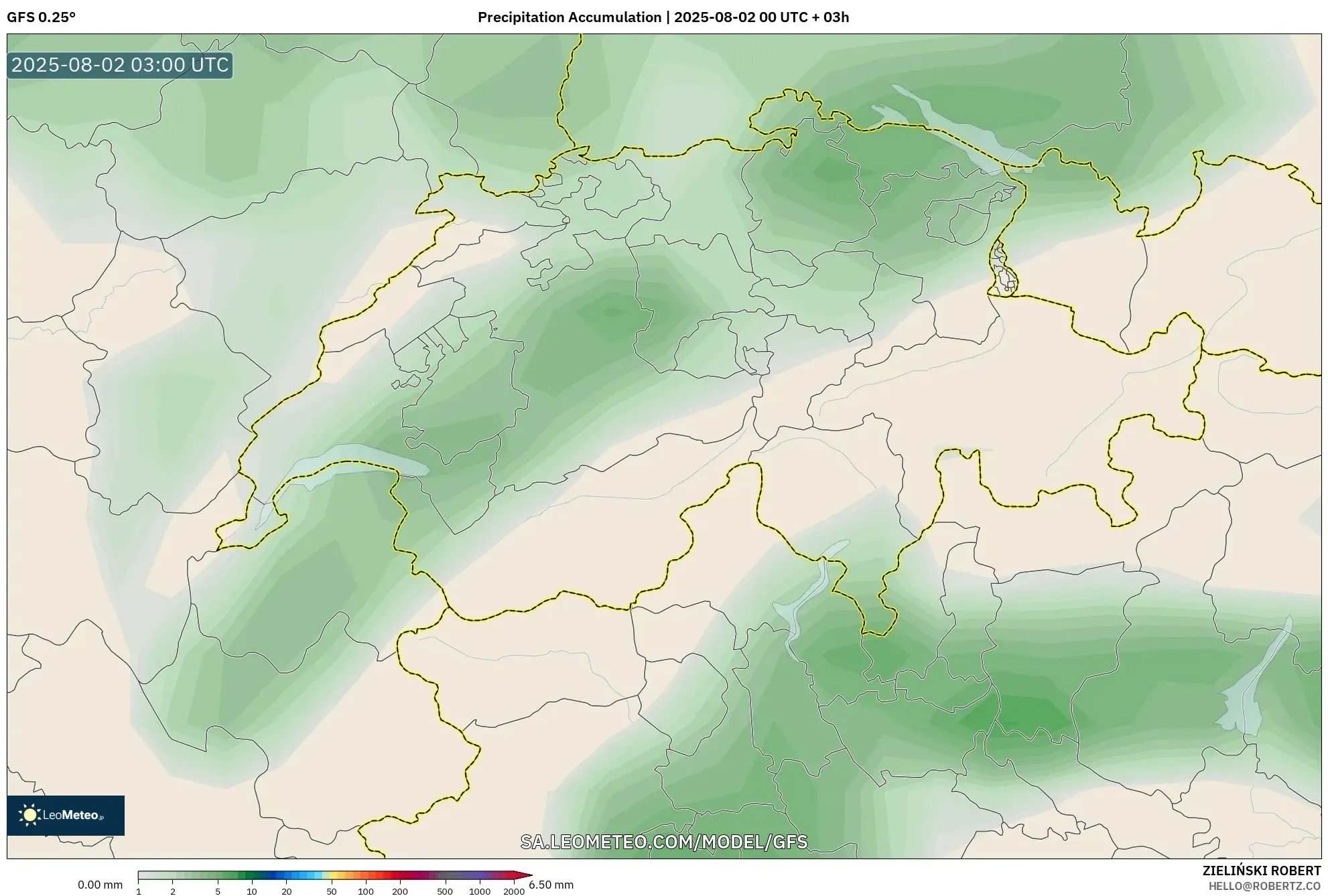 GFS model - Switzerland, Precipitation Accumulation GFS model - Switzerland, Precipitation Accumulation