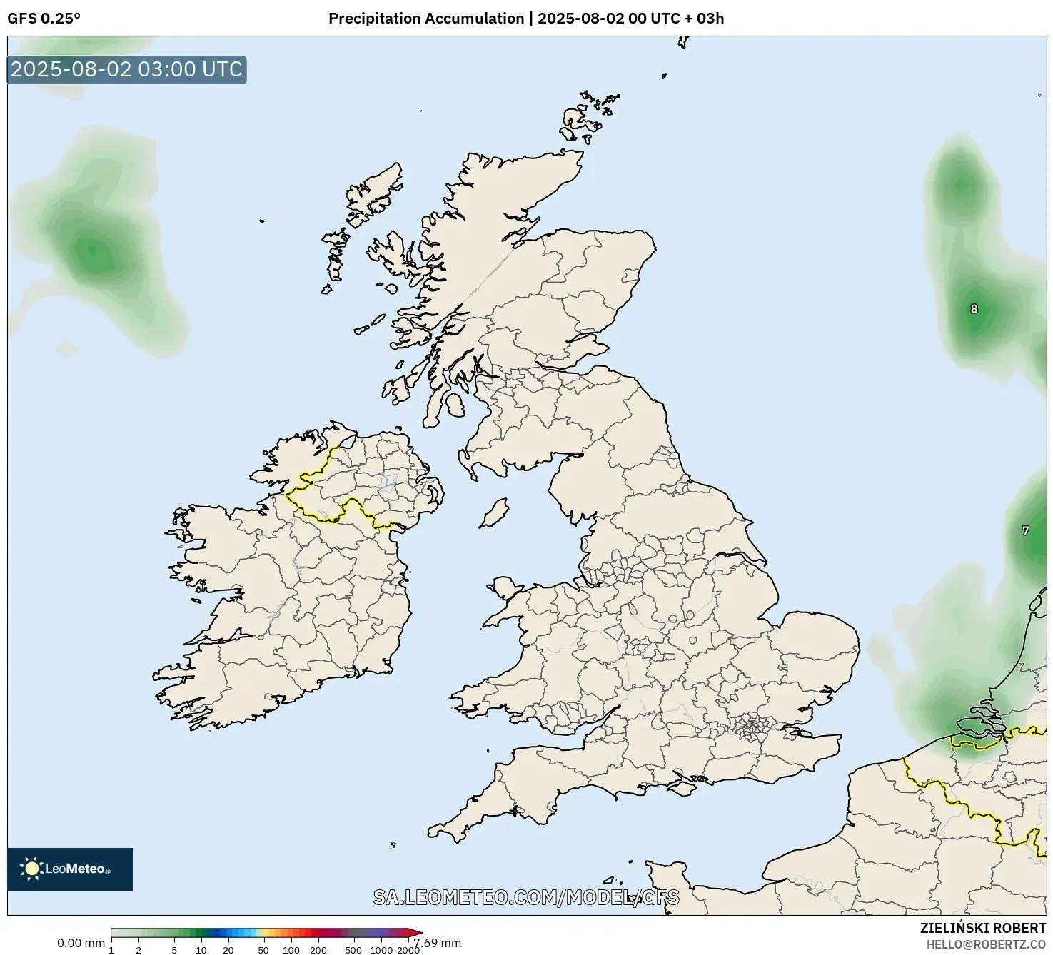 GFS model - United Kingdom, Precipitation Accumulation GFS model - United Kingdom, Precipitation Accumulation