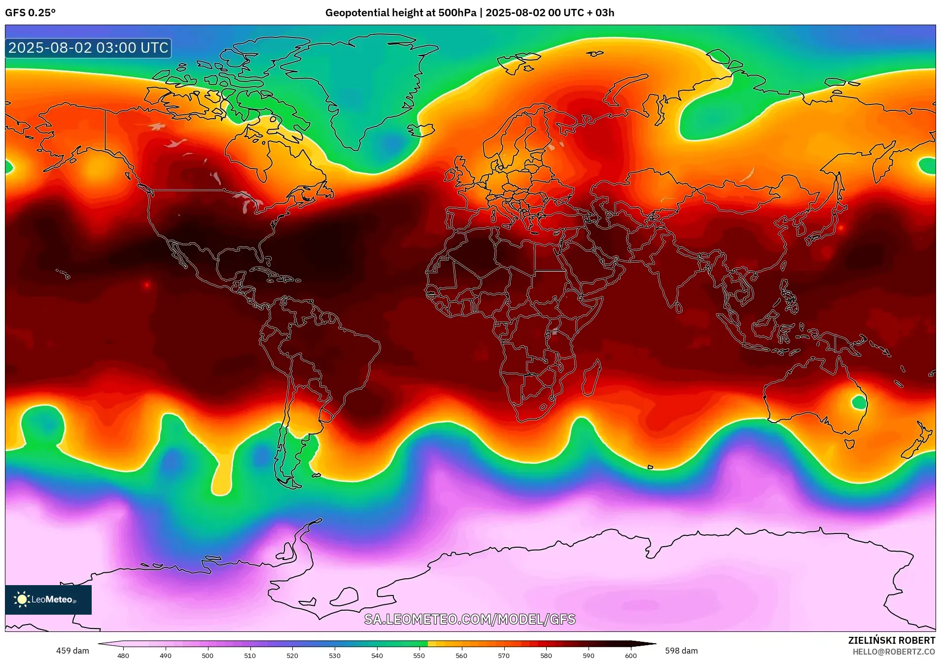 GFS model - World, Geopotential height at 500hPa GFS model - World, Geopotential height at 500hPa