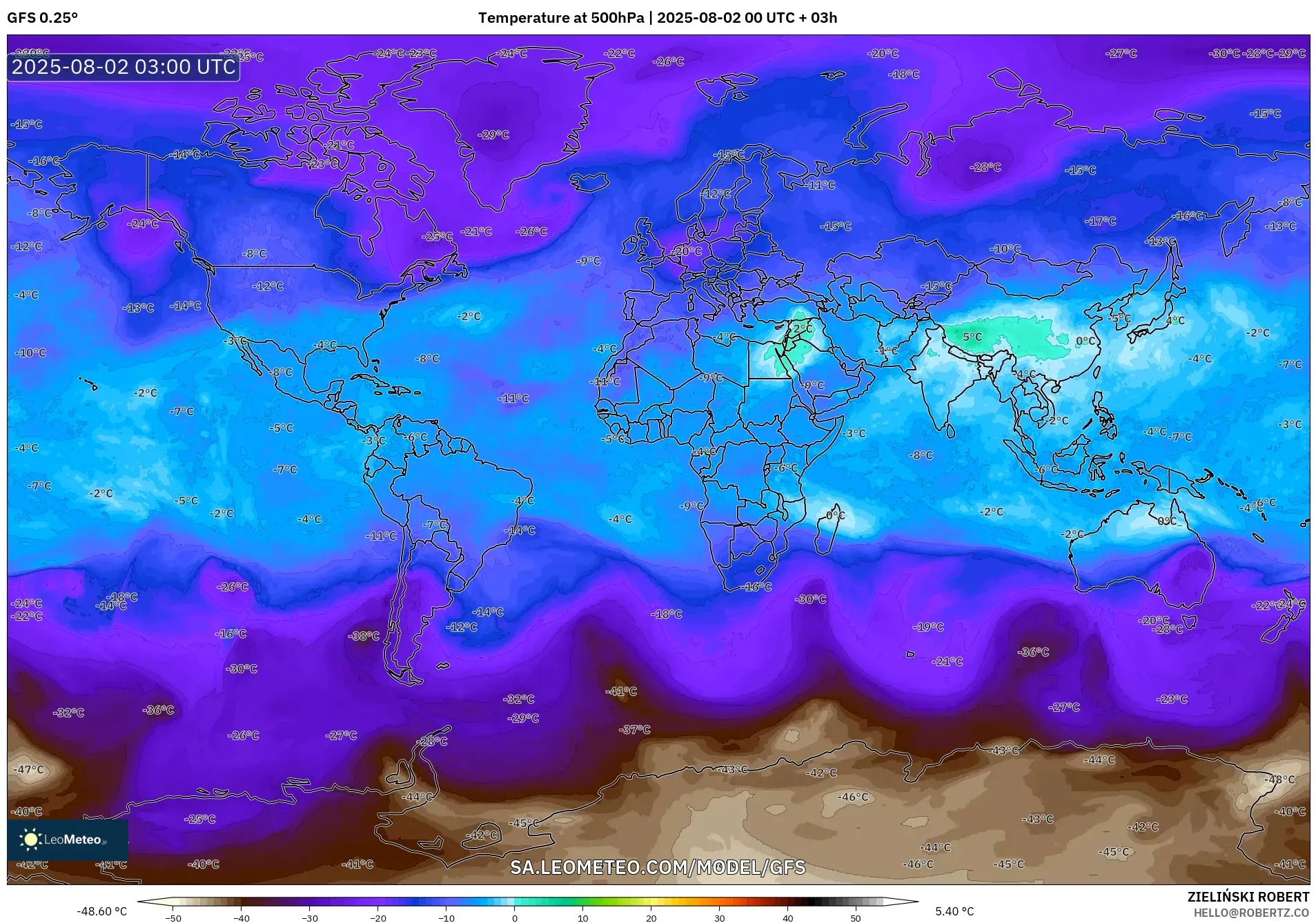 GFS model - World, Temperature at 500hPa GFS model - World, Temperature at 500hPa