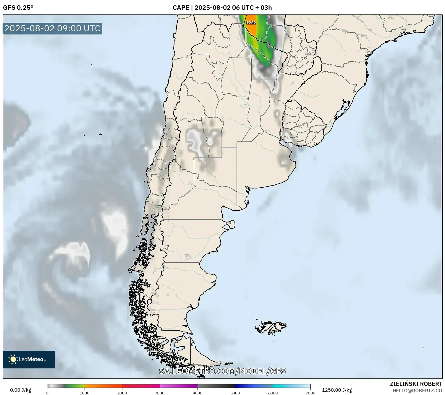 GFS model - Argentina, CAPE GFS model - Argentina, CAPE