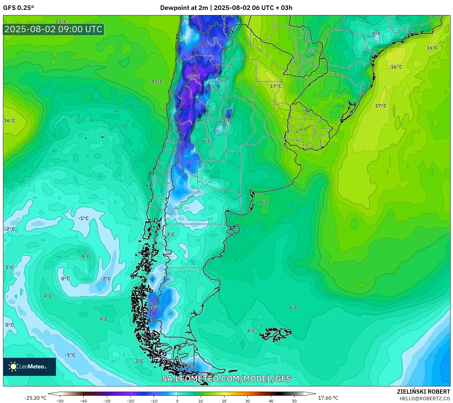 GFS model - Argentina, Titik Embun 2 m