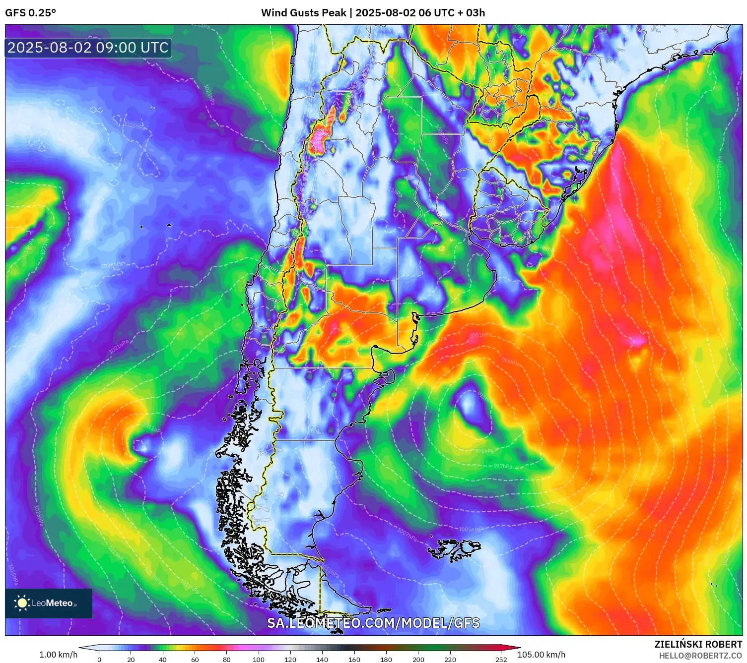 GFS model - Argentina, Puncak Hembusan GFS model - Argentina, Puncak Hembusan