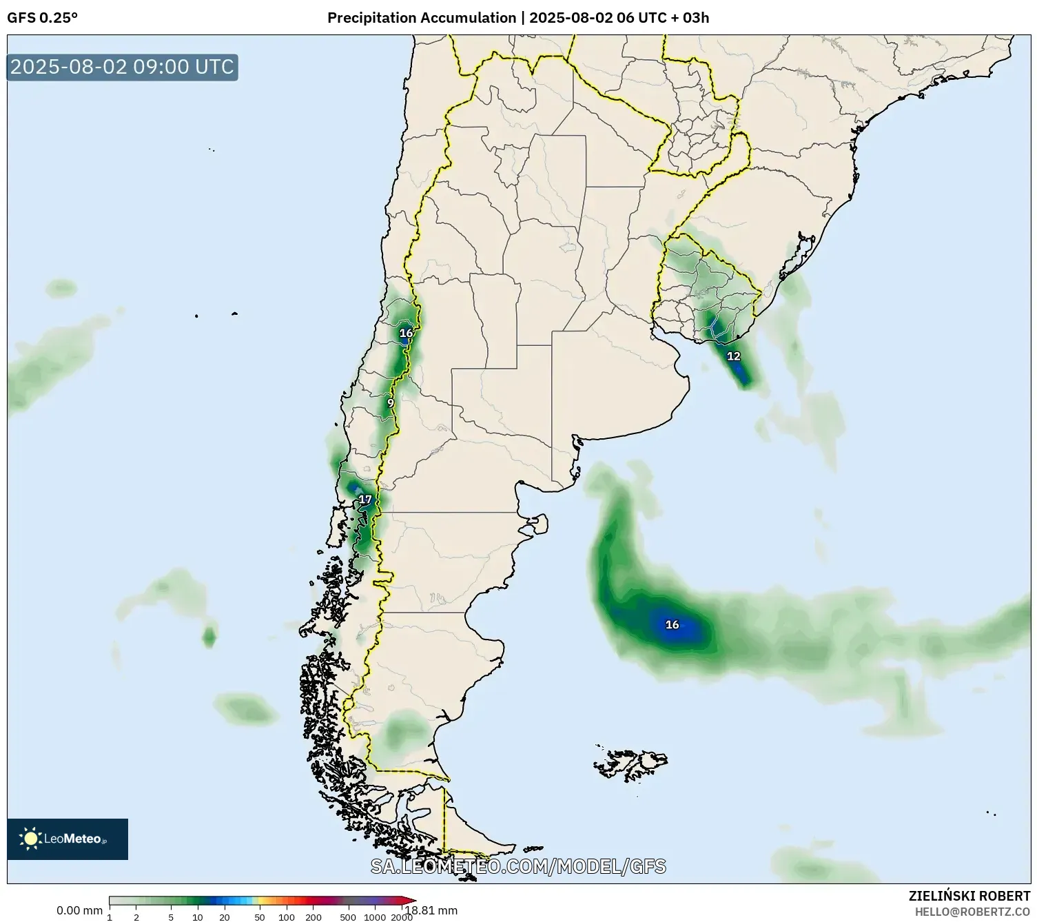 GFS model - Argentina, Akumulasi Curah Hujan GFS model - Argentina, Akumulasi Curah Hujan