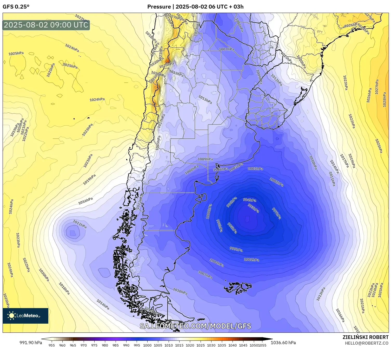 GFS model - Argentina, Tekanan