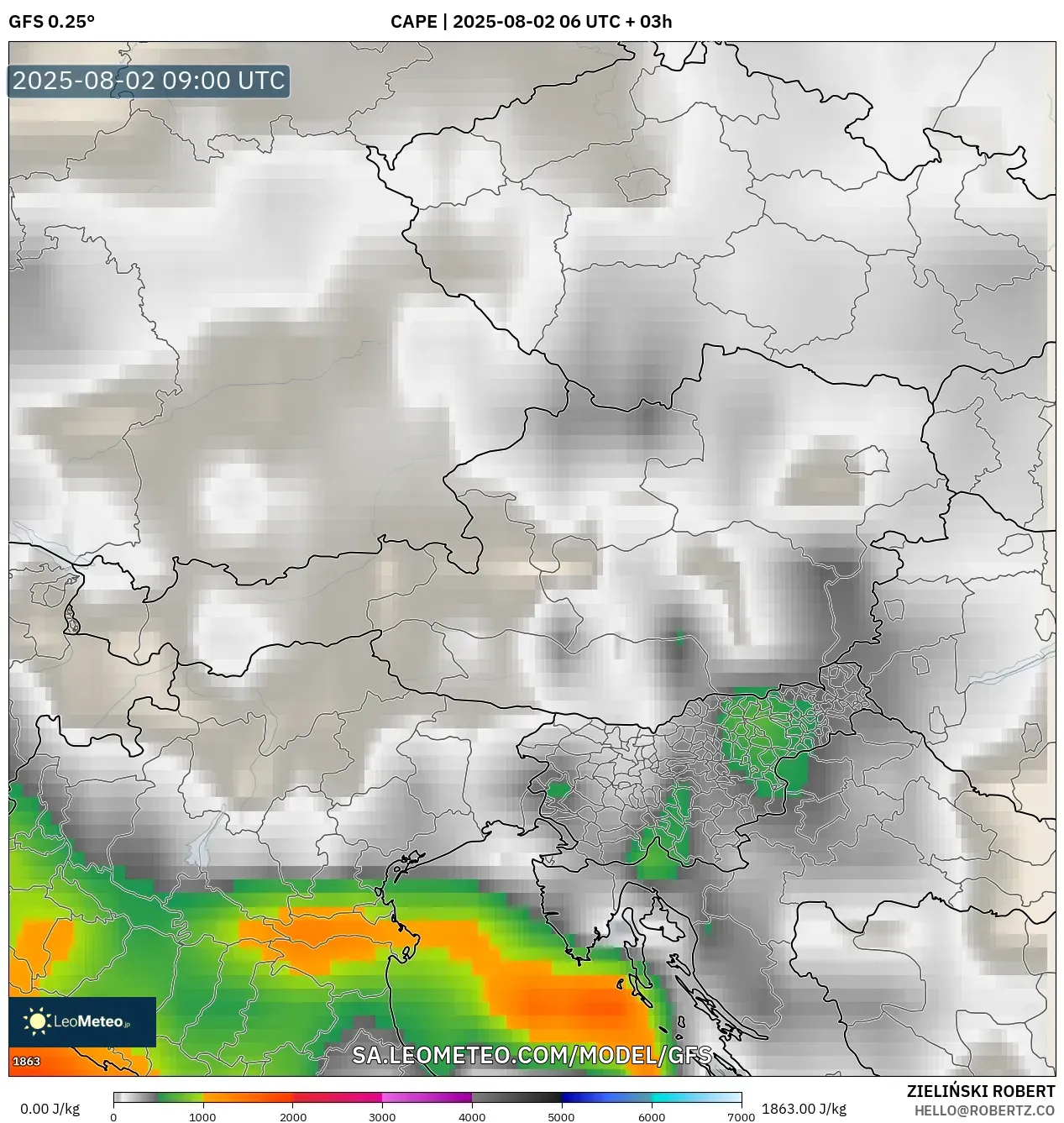GFS model - Austria, CAPE