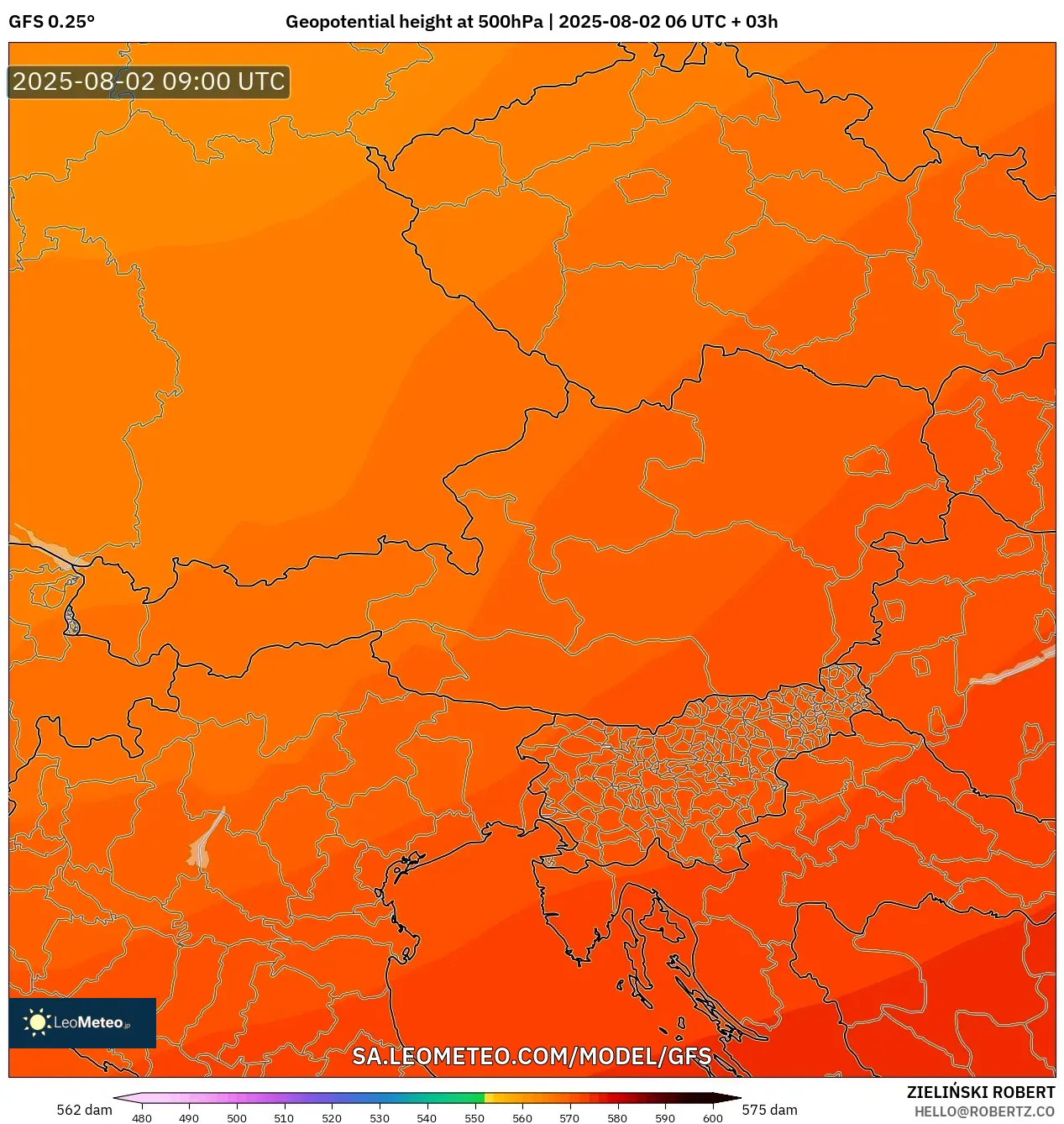 GFS model - Austria, Ketinggian geopotensial pada 500 hPa GFS model - Austria, Ketinggian geopotensial pada 500 hPa