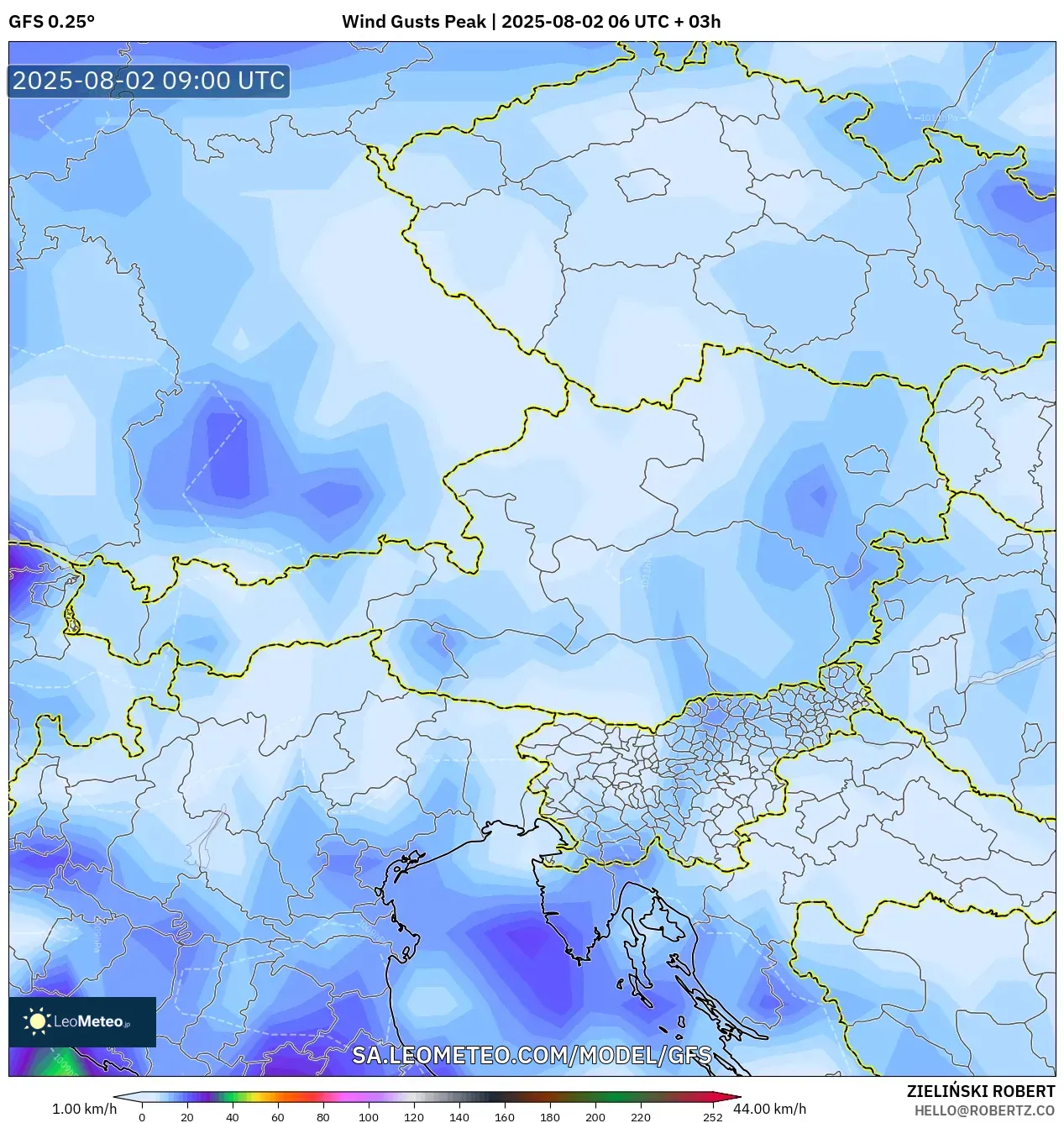 GFS model - Austria, Puncak Hembusan
