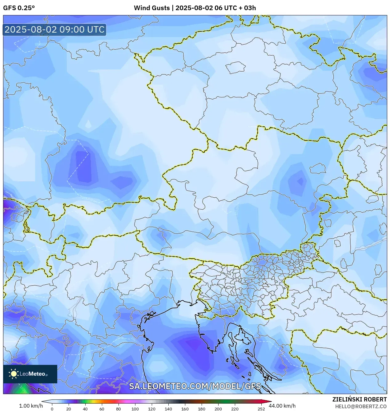 GFS model - Austria, Hembusan Angin