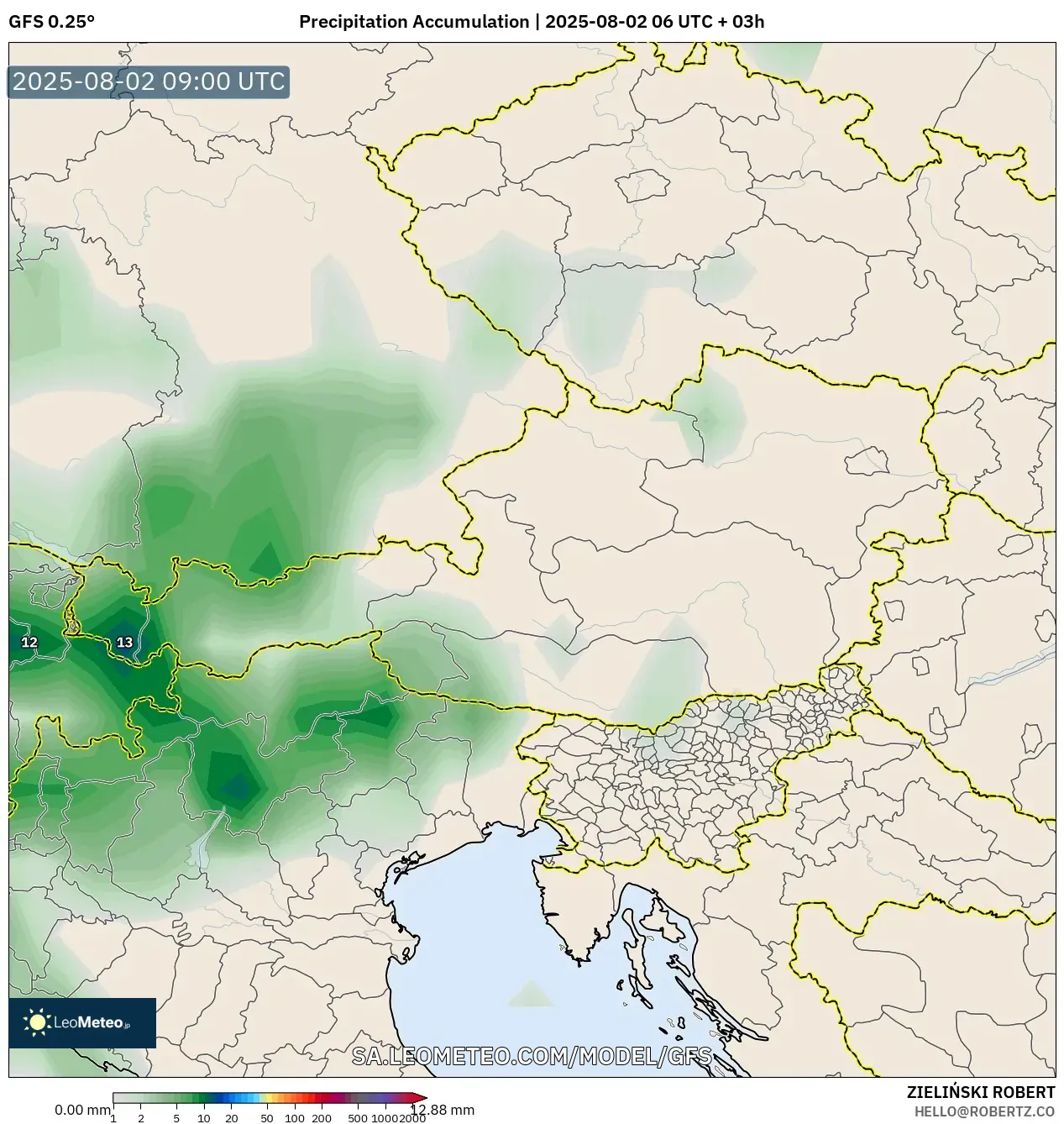 GFS model - Austria, Akumulasi Curah Hujan GFS model - Austria, Akumulasi Curah Hujan