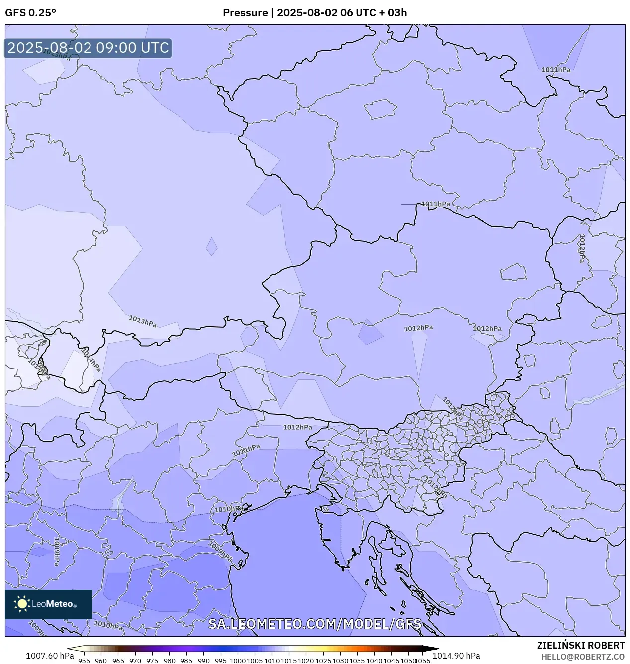 GFS model - Austria, Tekanan GFS model - Austria, Tekanan