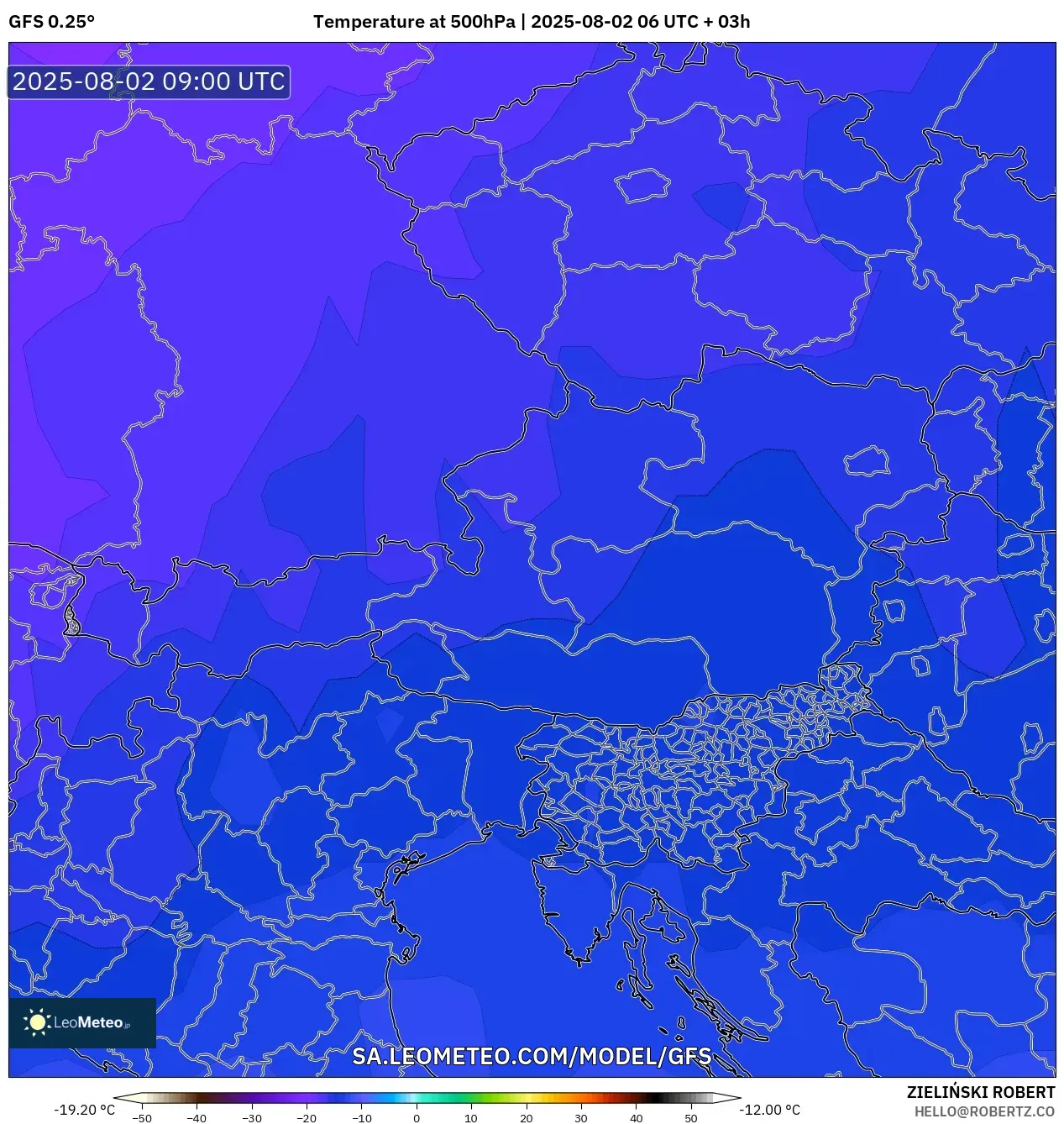 GFS model - Austria, Suhu 500 hPa