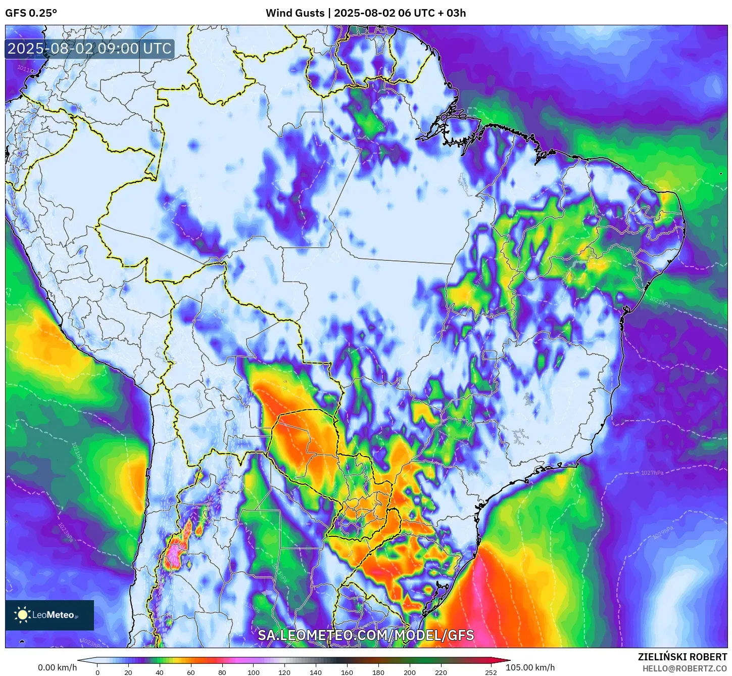 GFS model - Brasil, Hembusan Angin GFS model - Brasil, Hembusan Angin
