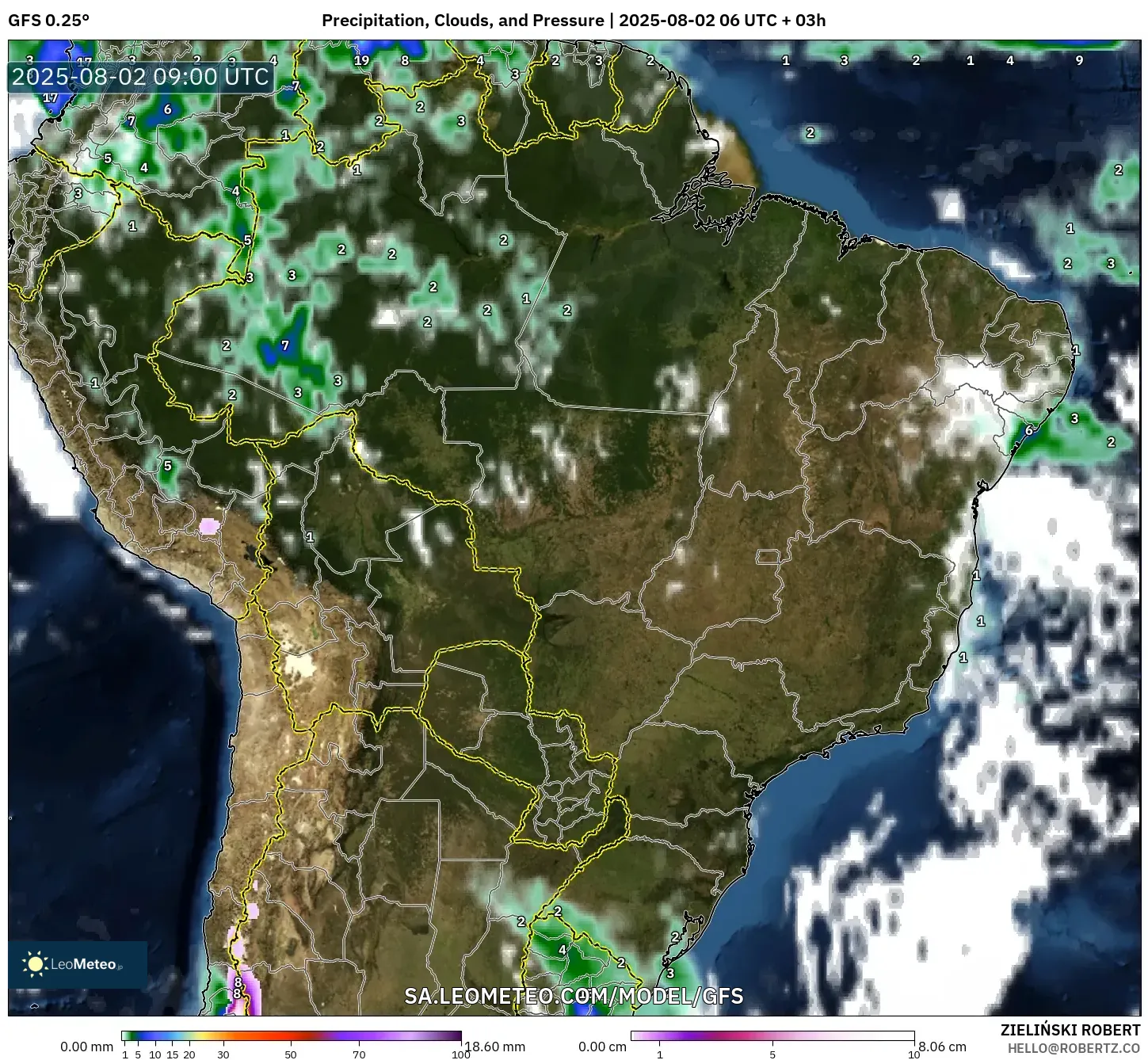 GFS model - Brazil, Hujan, Awan dan Tekanan GFS model - Brazil, Hujan, Awan dan Tekanan