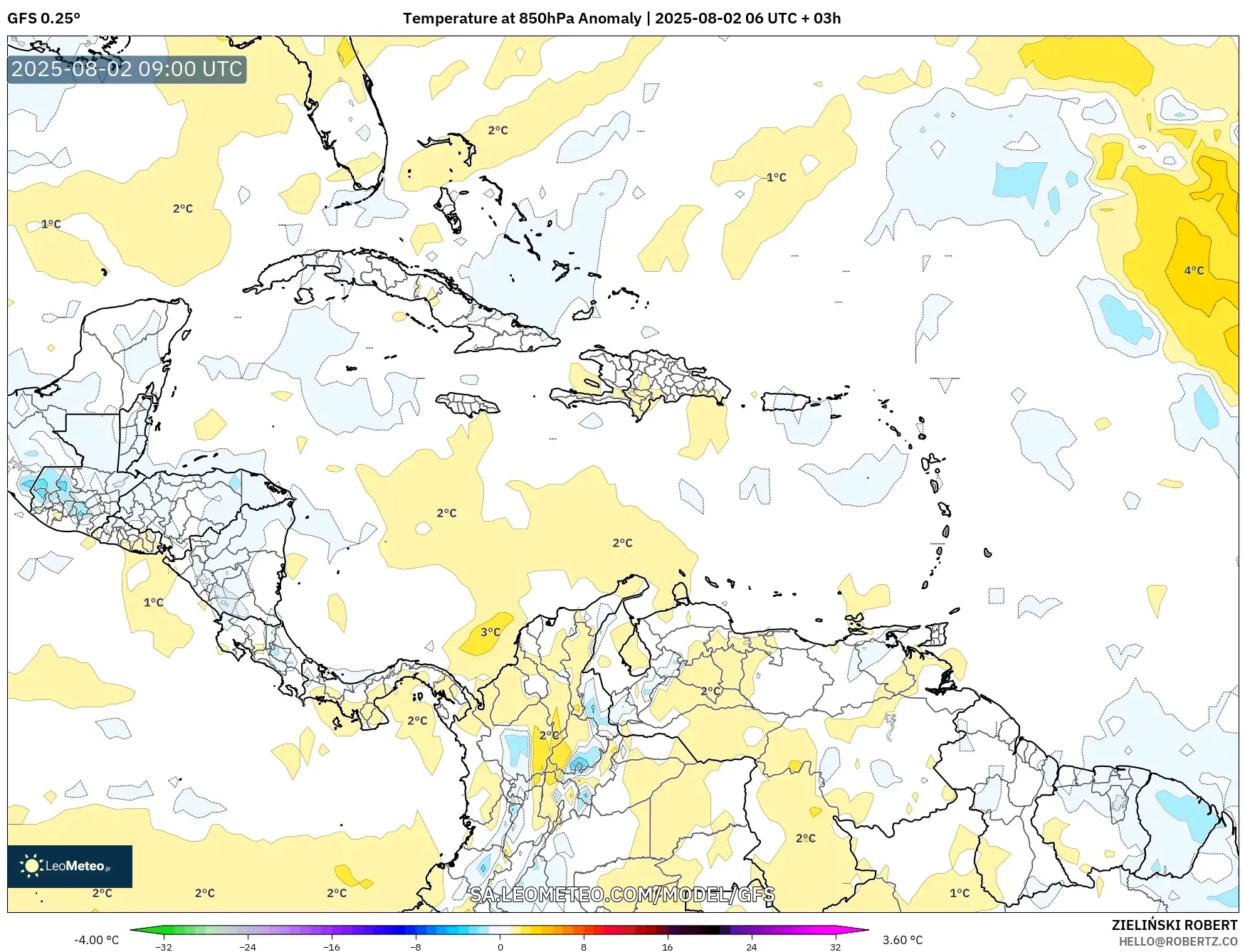 GFS model - Caribbean, Temperature at 850hPa Anomaly GFS model - Caribbean, Temperature at 850hPa Anomaly
