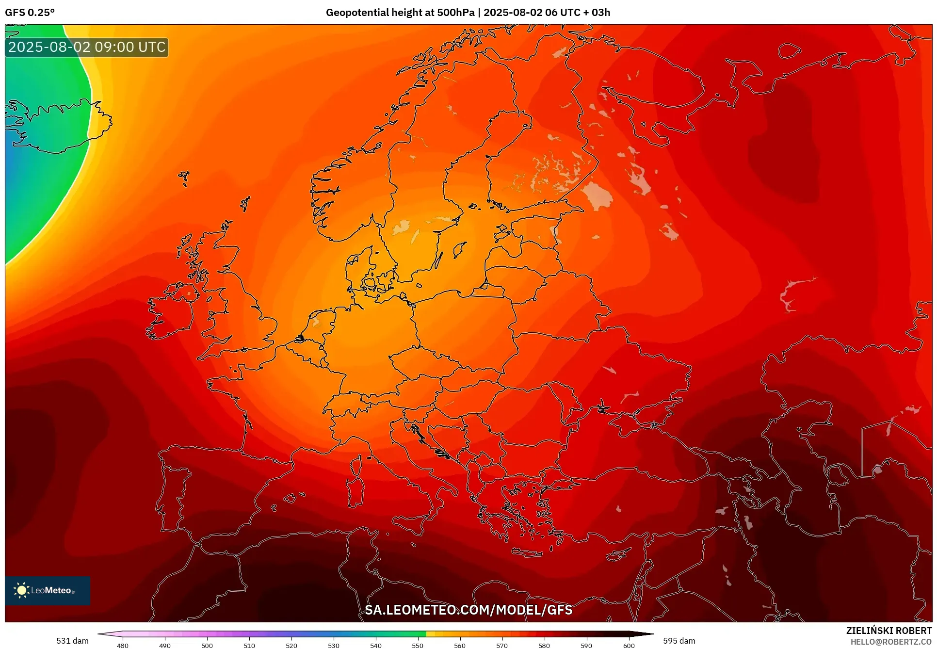 GFS model - Eropah, Ketinggian geopotensial pada 500 hPa