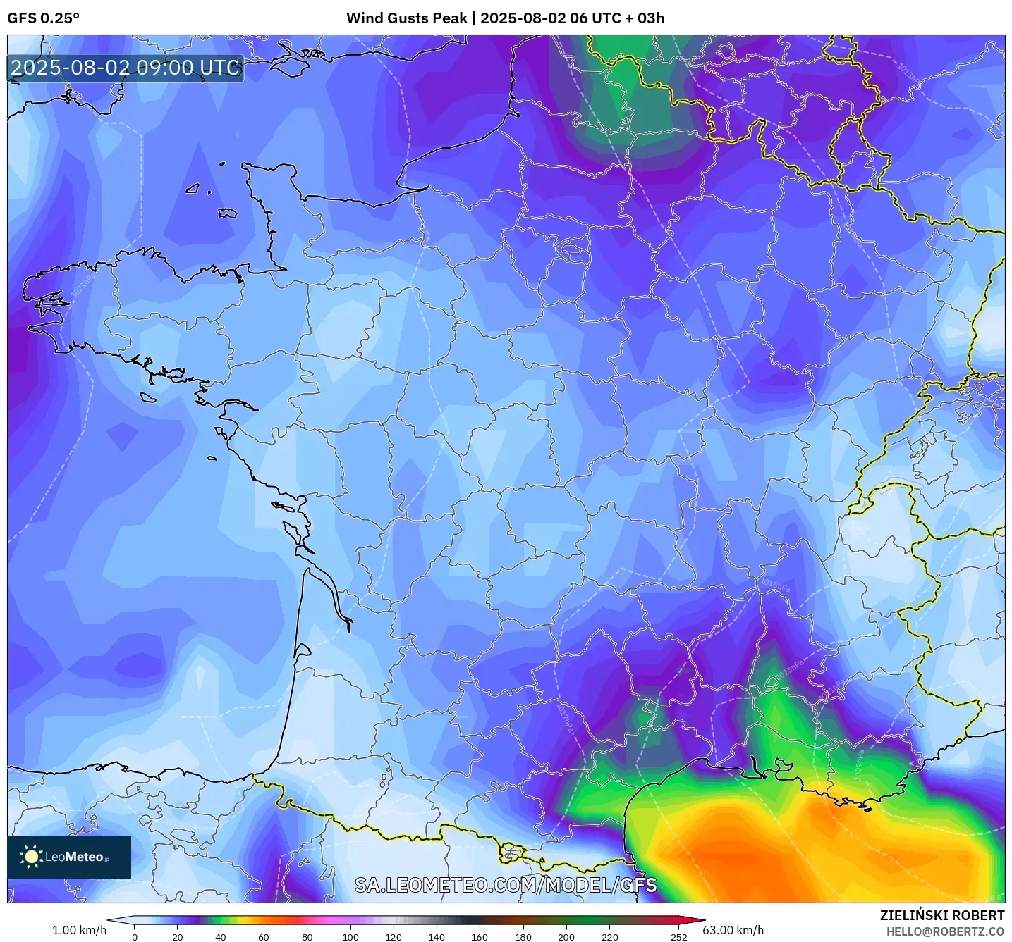 GFS model - Prancis, Puncak Hembusan GFS model - Prancis, Puncak Hembusan