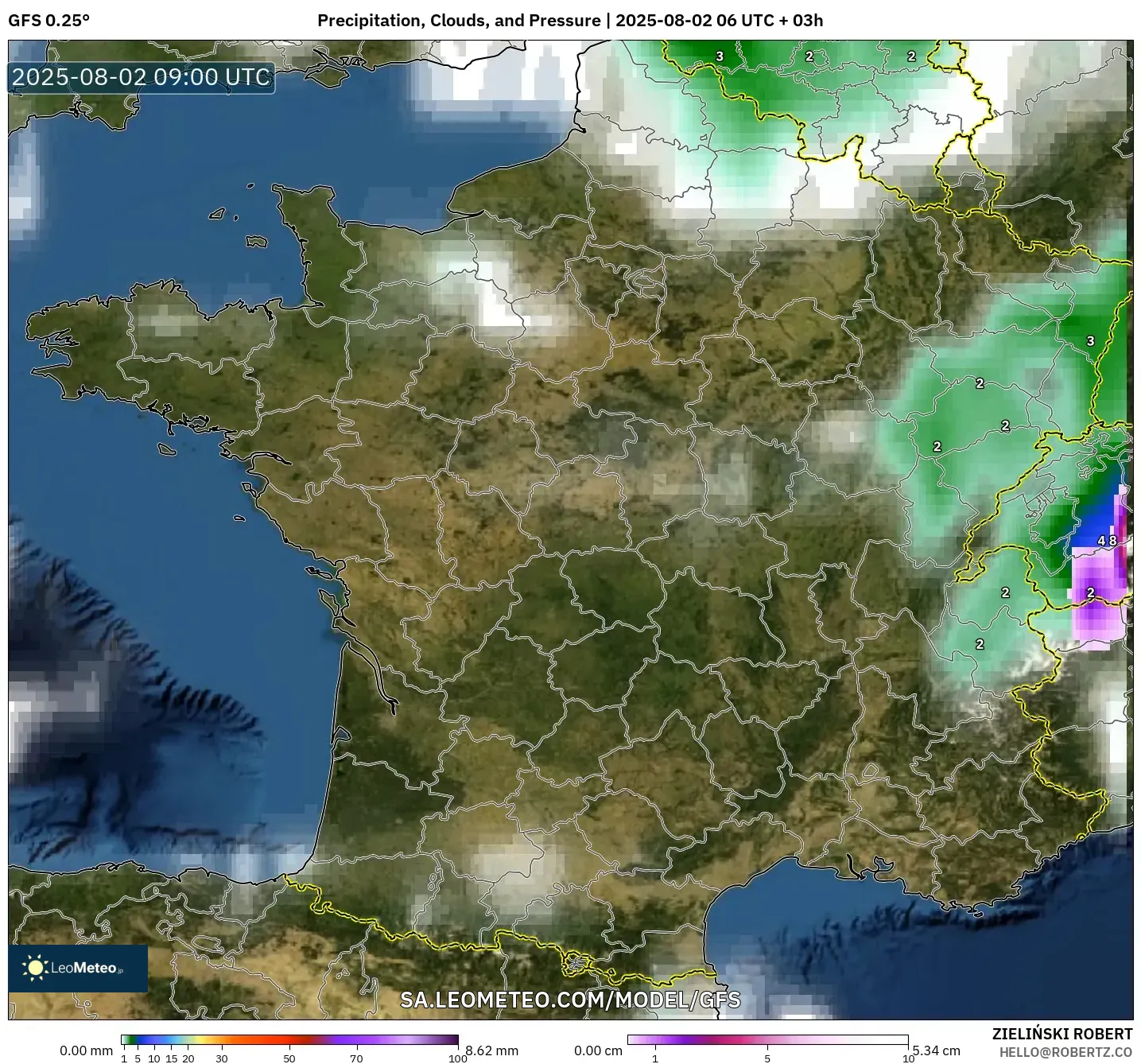 GFS model - Prancis, Curah Hujan, Awan, dan Tekanan GFS model - Prancis, Curah Hujan, Awan, dan Tekanan